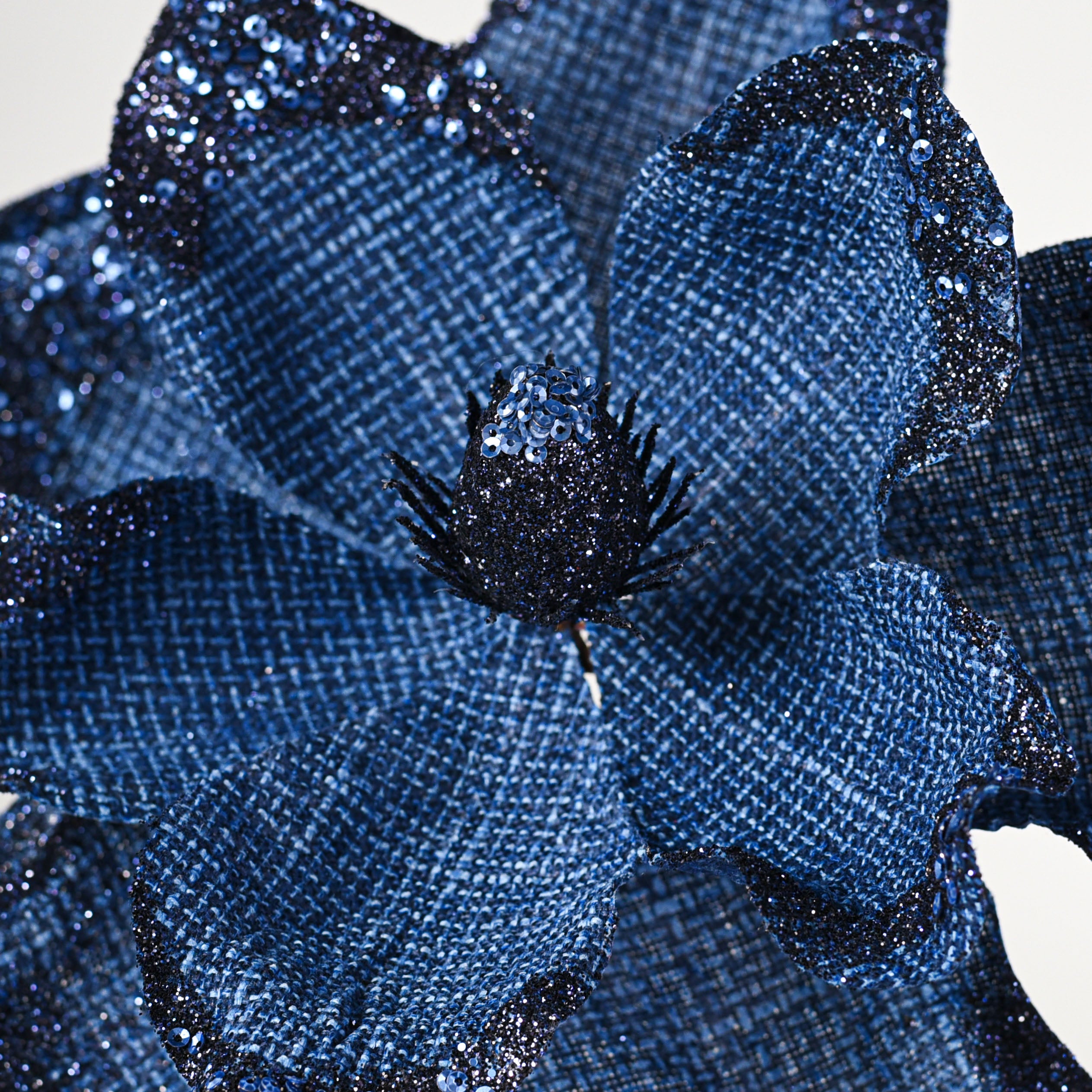 19" Linen Glitter Magnolia Stem: Royal Blue Lifestyle Photo