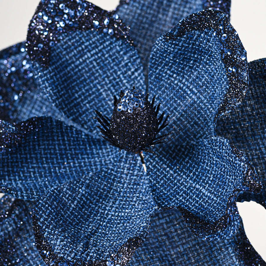 19" Linen Glitter Magnolia Stem: Royal Blue Lifestyle Photo