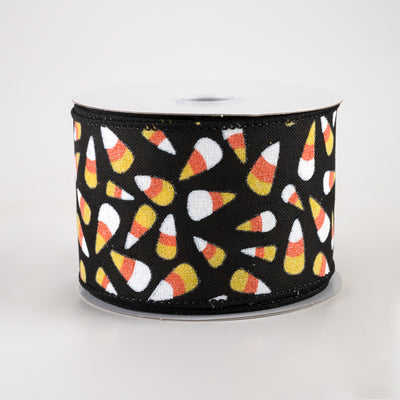 2.5" Linen Glittered Candy Corn Ribbon: Black (10 Yards)