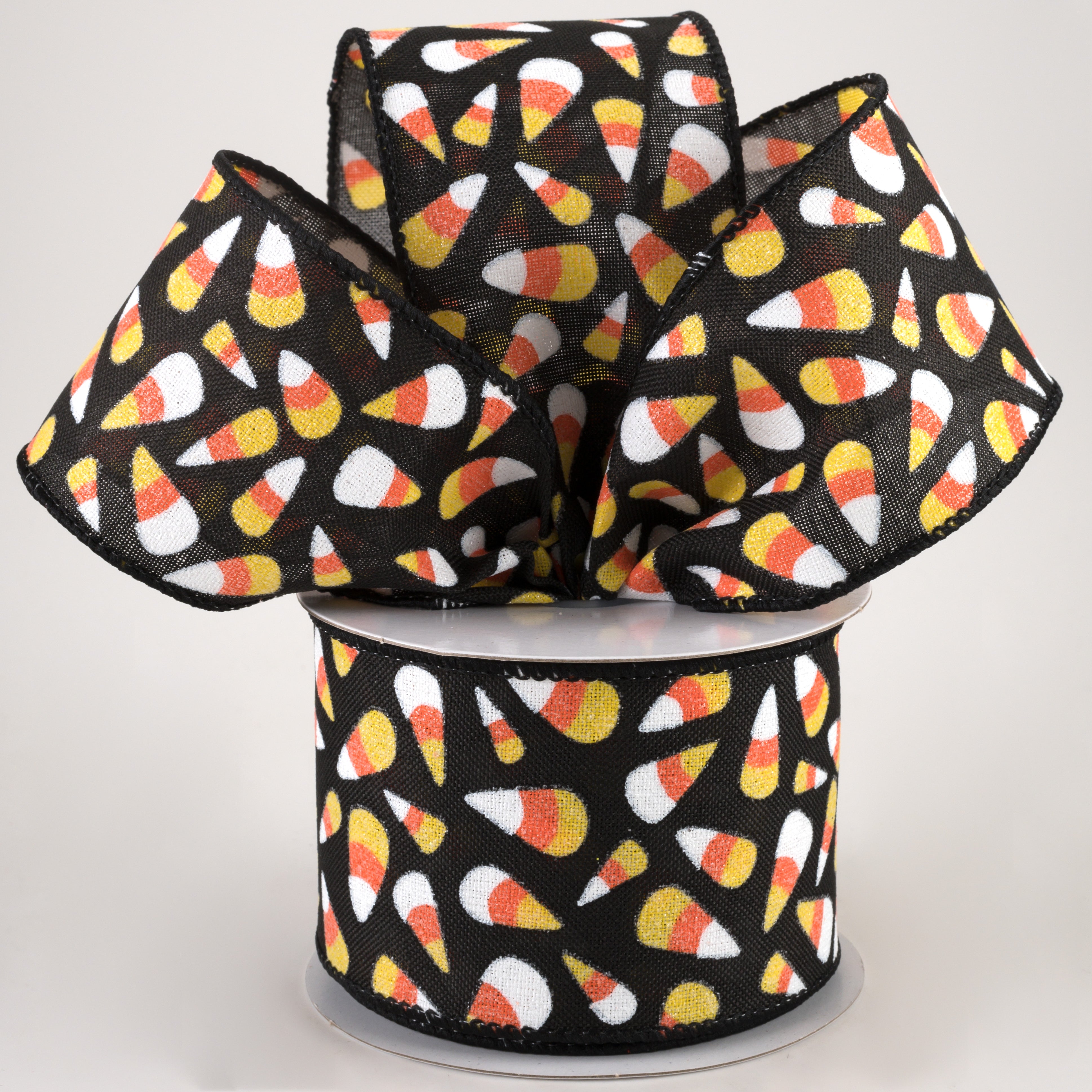 2.5" Linen Glittered Candy Corn Ribbon: Black (10 Yards) Lifestyle Photo
