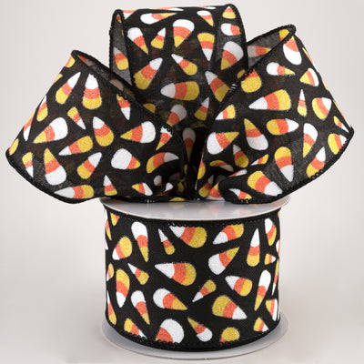 2.5" Linen Glittered Candy Corn Ribbon: Black (10 Yards) Lifestyle Photo