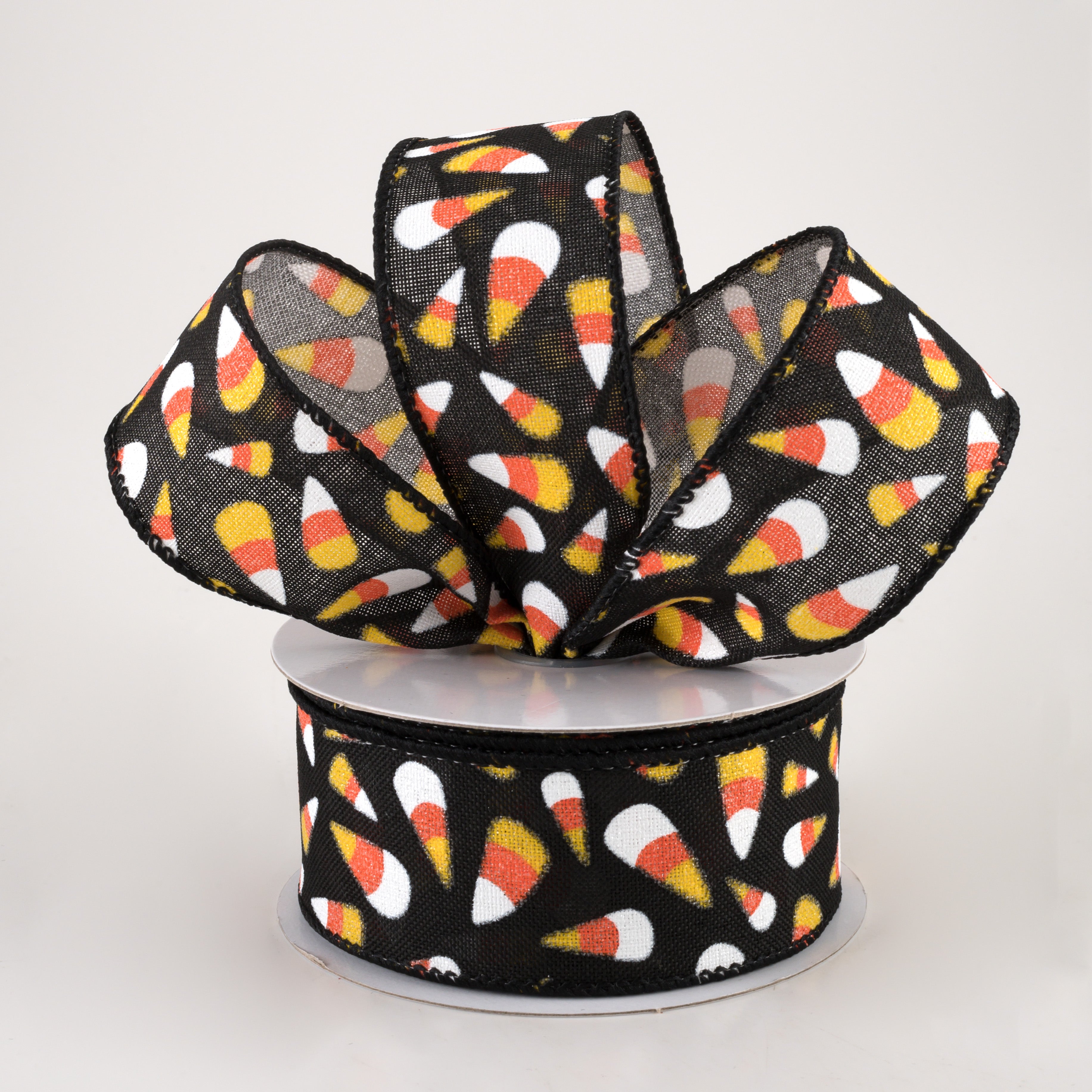 1.5" Linen Glittered Candy Corn Ribbon: Black (10 Yards) Lifestyle Photo