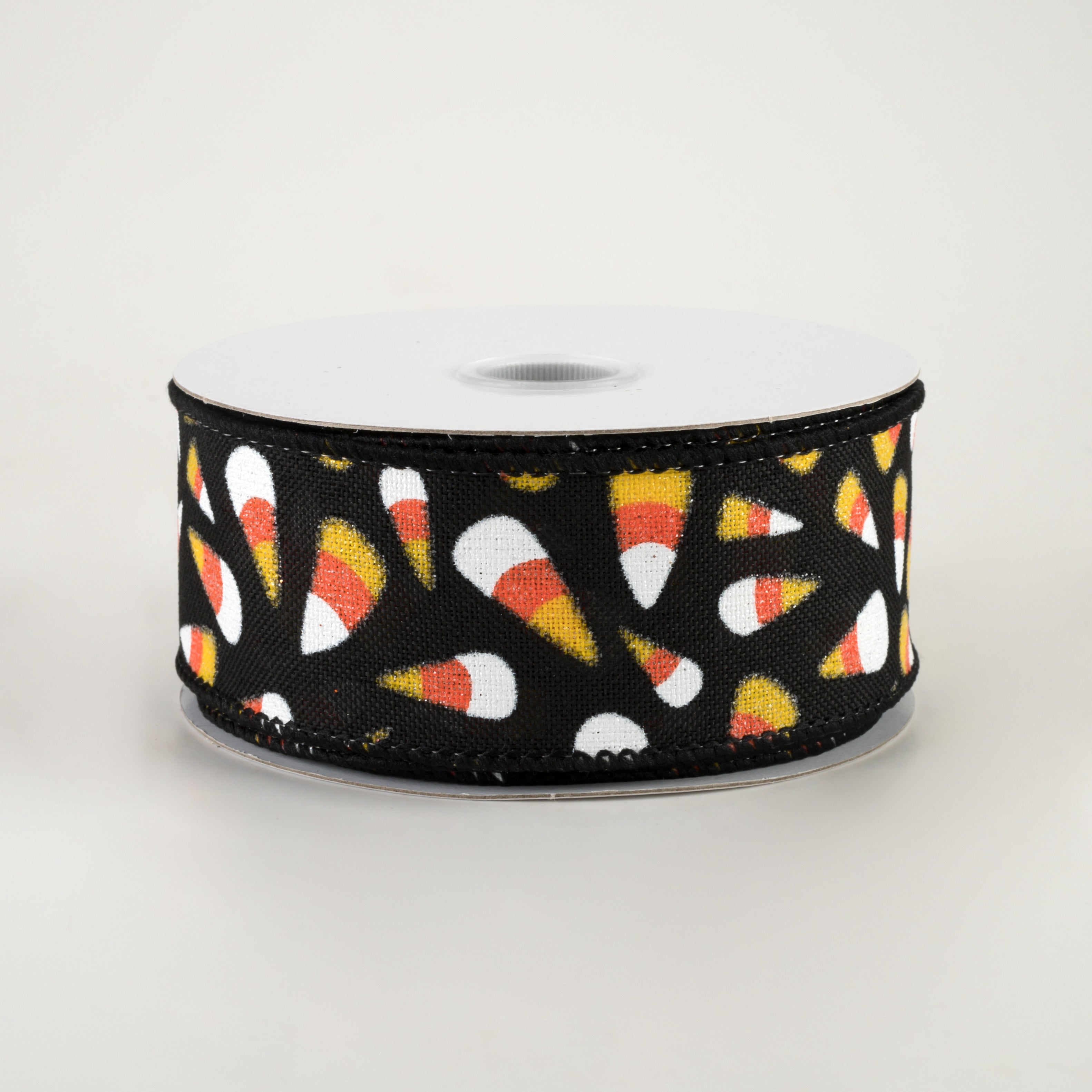 1.5" Linen Glittered Candy Corn Ribbon: Black (10 Yards)