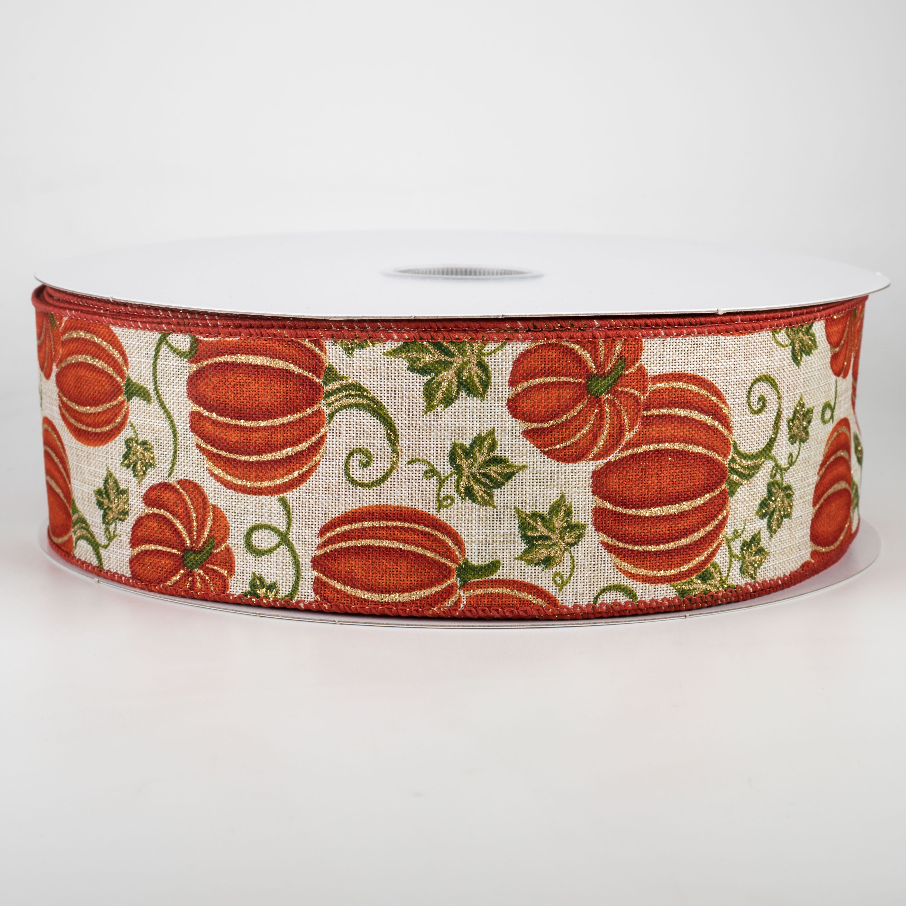 2.5" Linen Glittered Pumpkin Ribbon: Natural (50 Yards) Item Number: 861-40-006