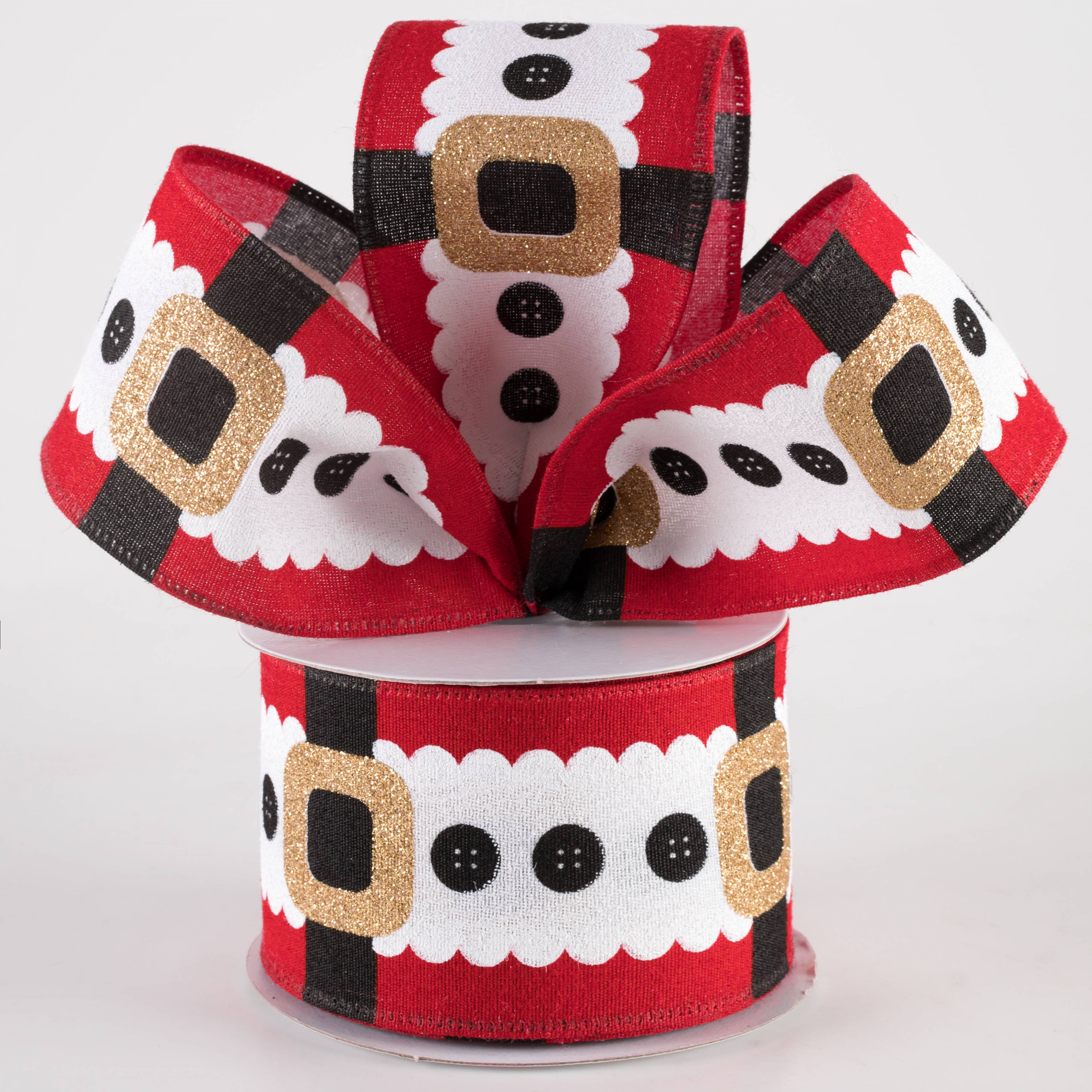 2.5" Linen Glittered Santa Belt Ribbon (10 Yards) Lifestyle Photo