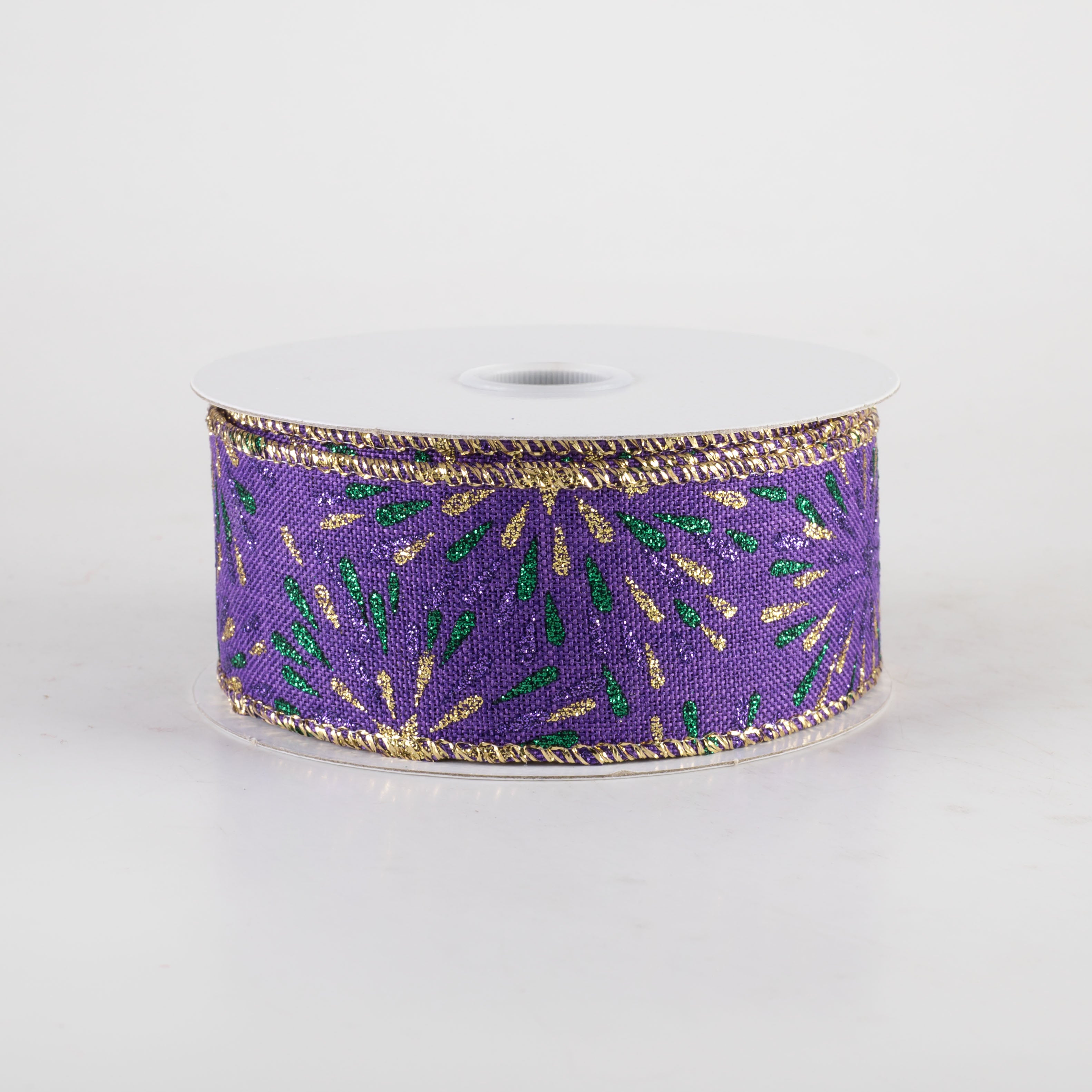 1.5" Linen Glittered Starbusts Ribbon: Mardi Gras (10 Yards) Item Number: 72426-09-48