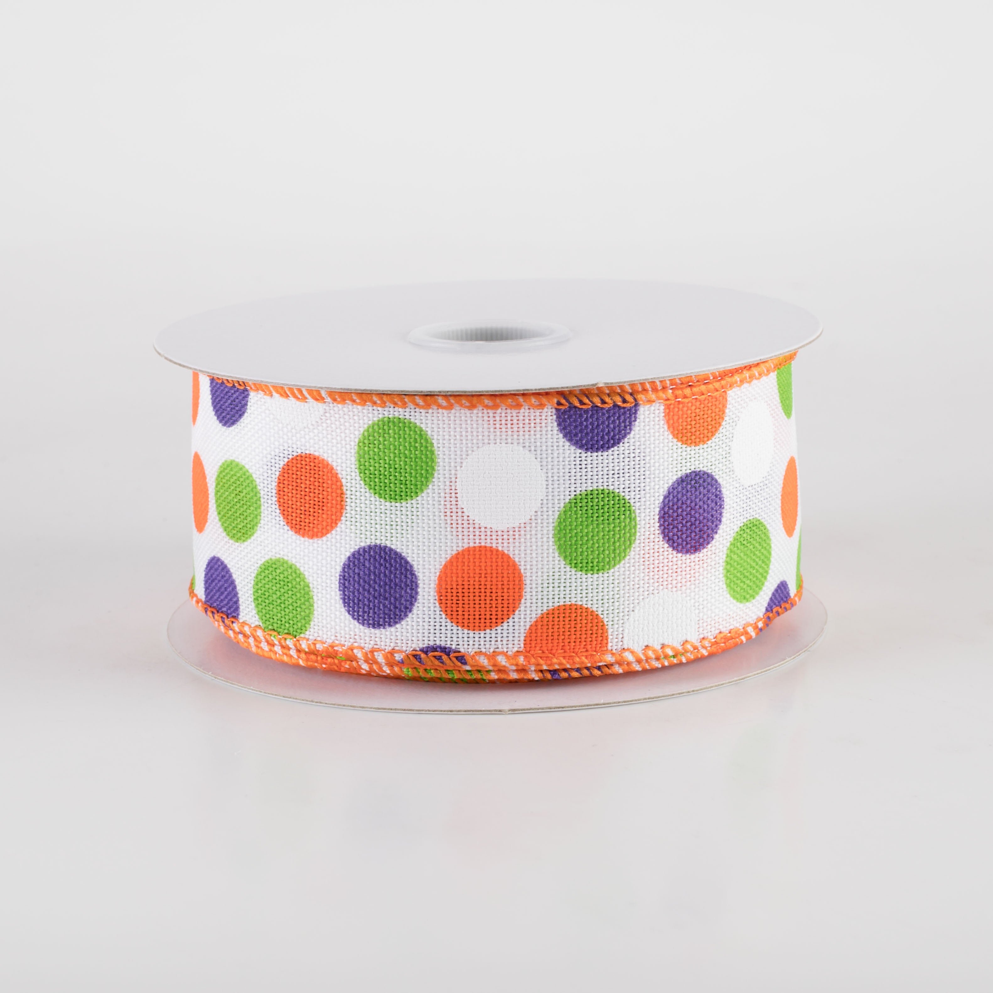 1.5" Linen Halloween Dots Ribbon: White (10 Yards) Item Number: 51407-09-01