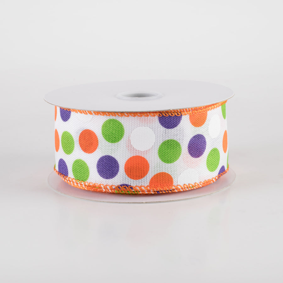 1.5" Linen Halloween Dots Ribbon: White (10 Yards) Item Number: 51407-09-01