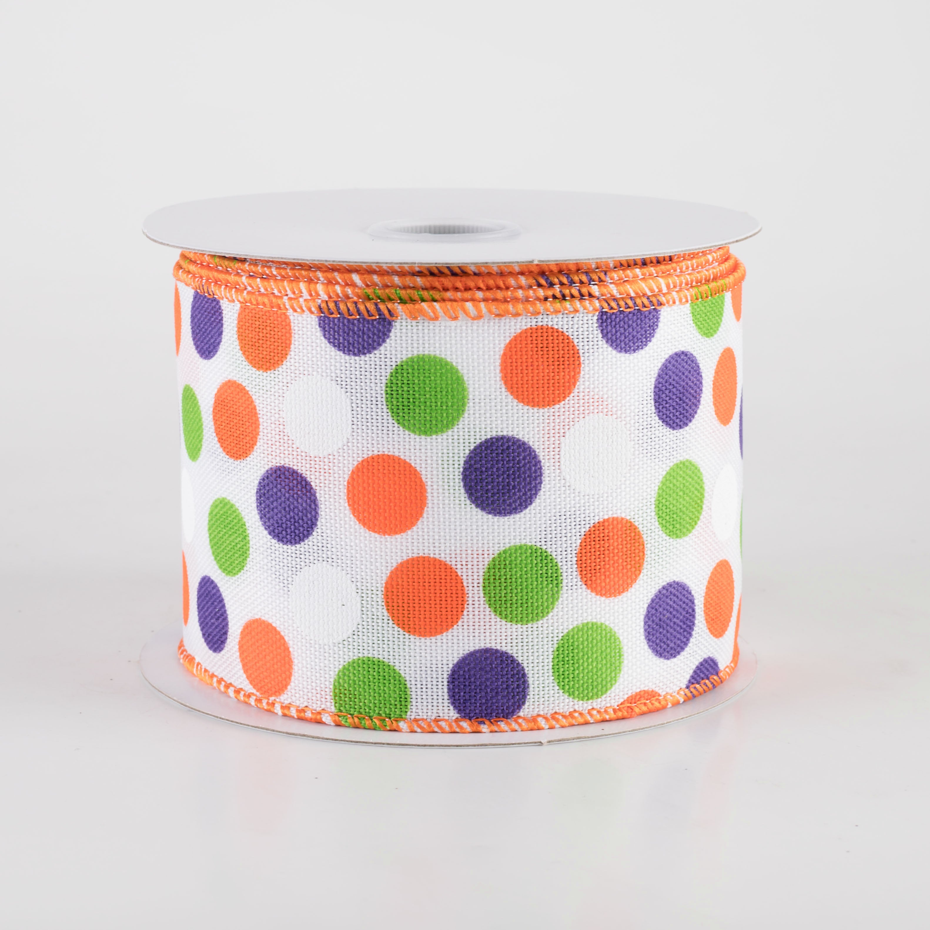 2.5" Linen Halloween Dots Ribbon: White (10 Yards) Item Number: 51407-40-01