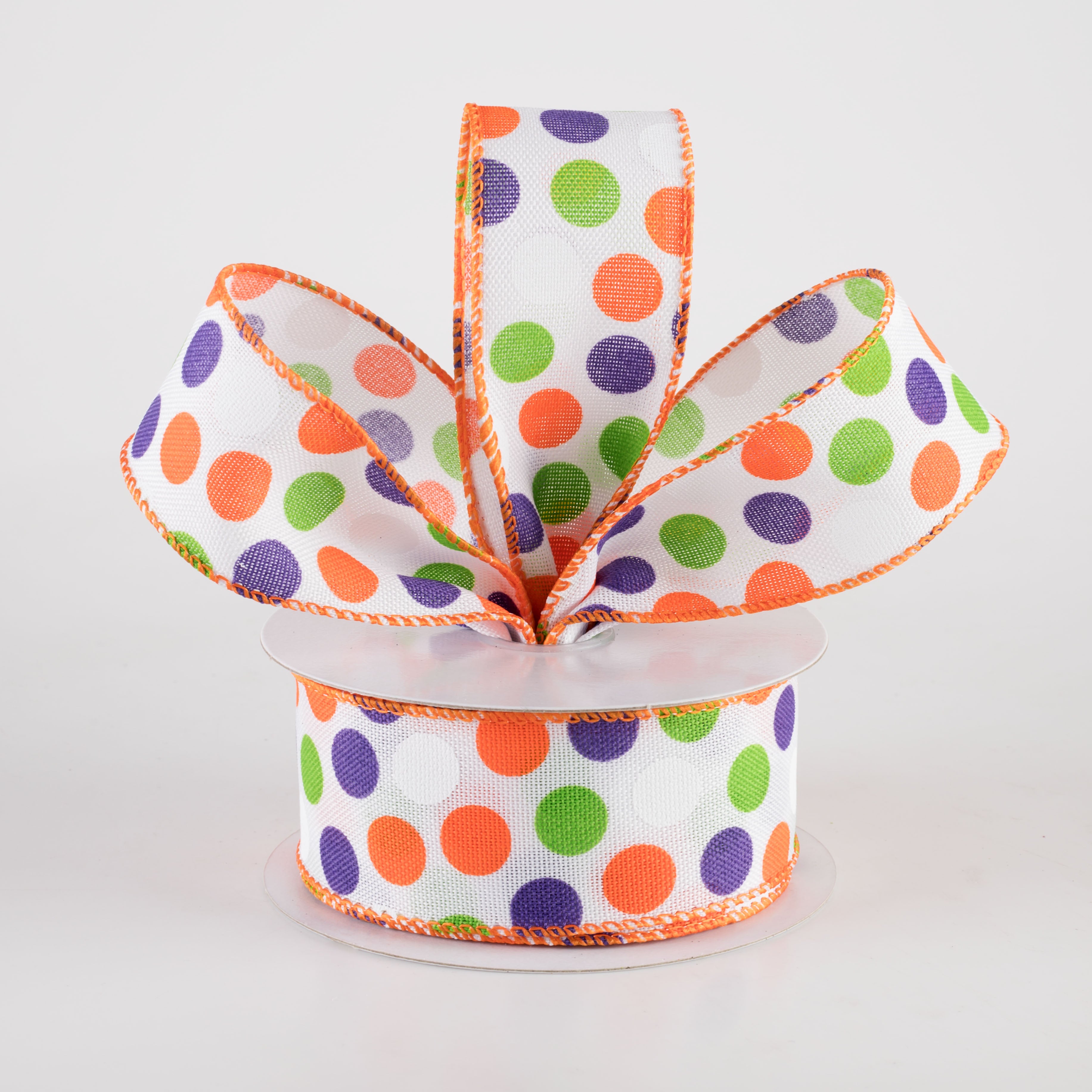 1.5" Linen Halloween Dots Ribbon: White (10 Yards) Lifestyle Photo