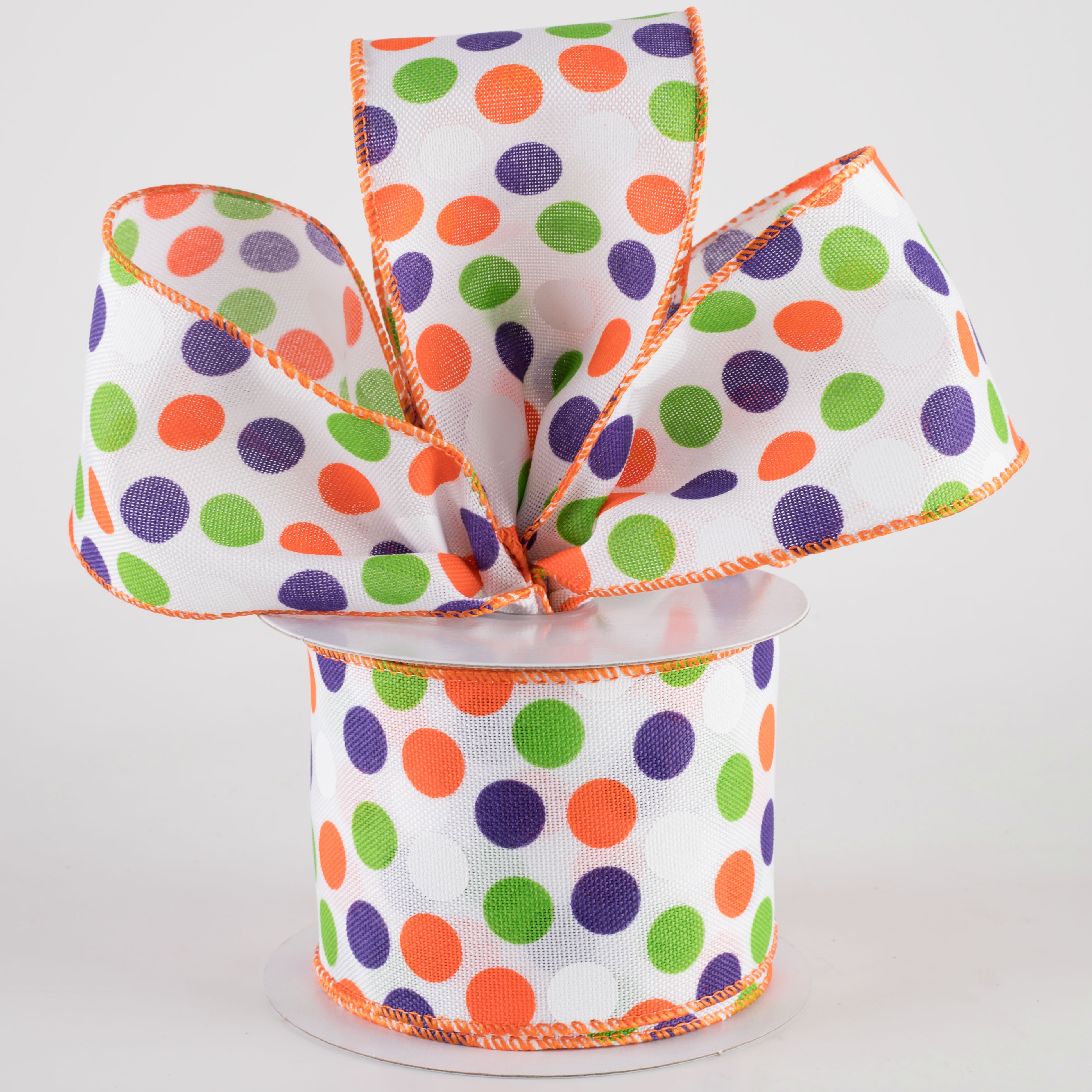 2.5" Linen Halloween Dots Ribbon: White (10 Yards) Lifestyle Photo