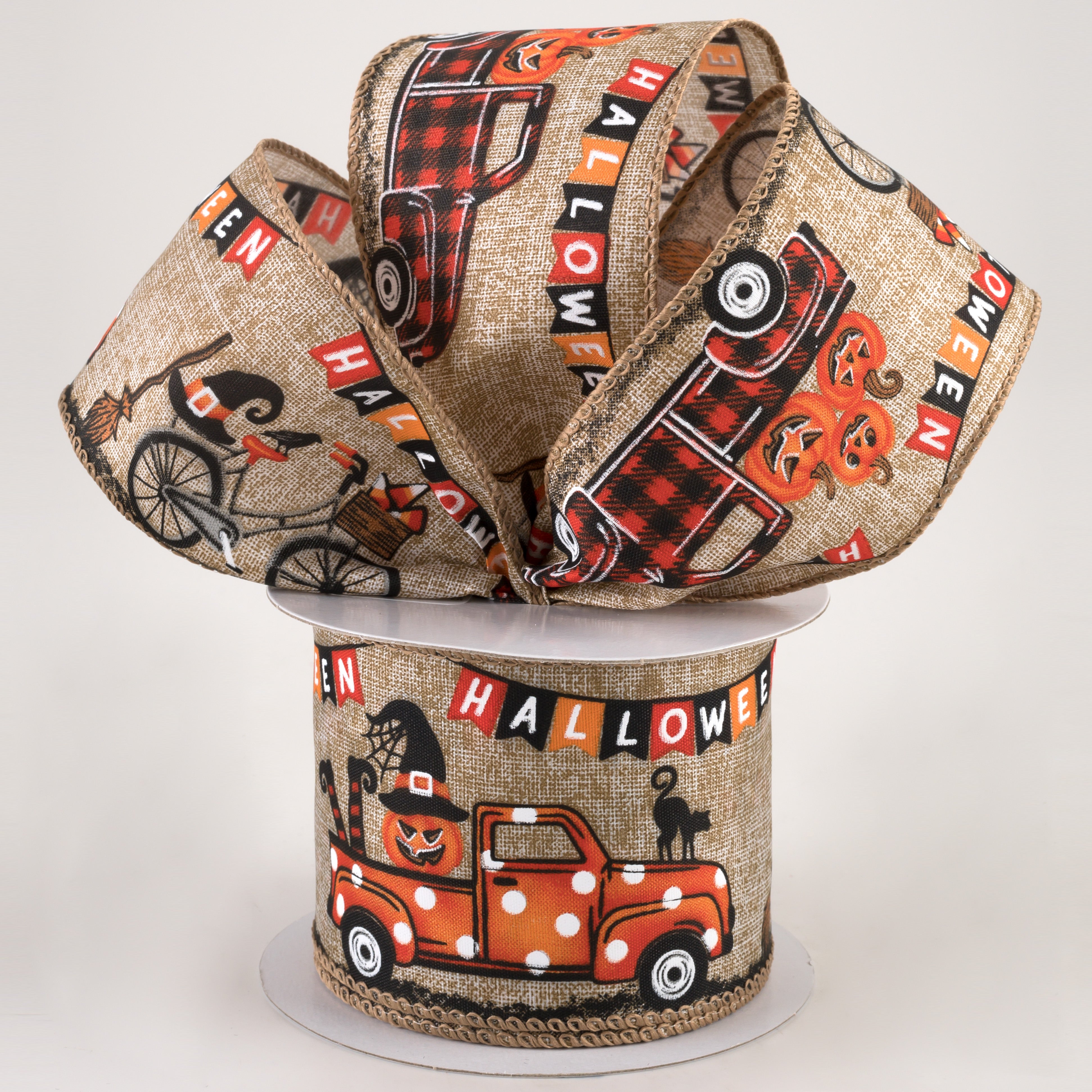 2.5" Linen Halloween Parade Ribbon: Natural (10 Yards) Lifestyle Photo