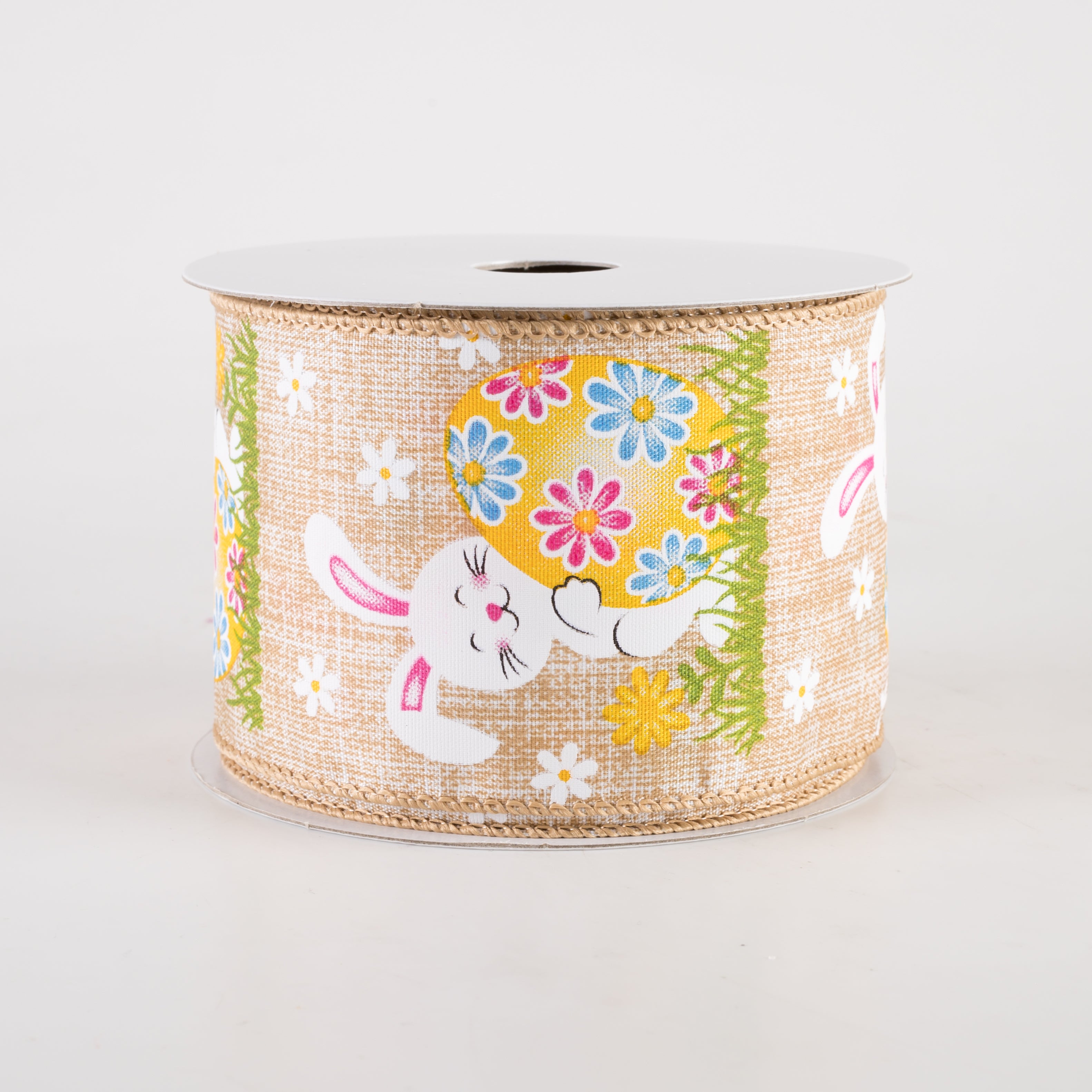 2.5" Linen Happy Bunny Egg Ribbon: Natural (10 Yards) Item Number: 31401-40-15