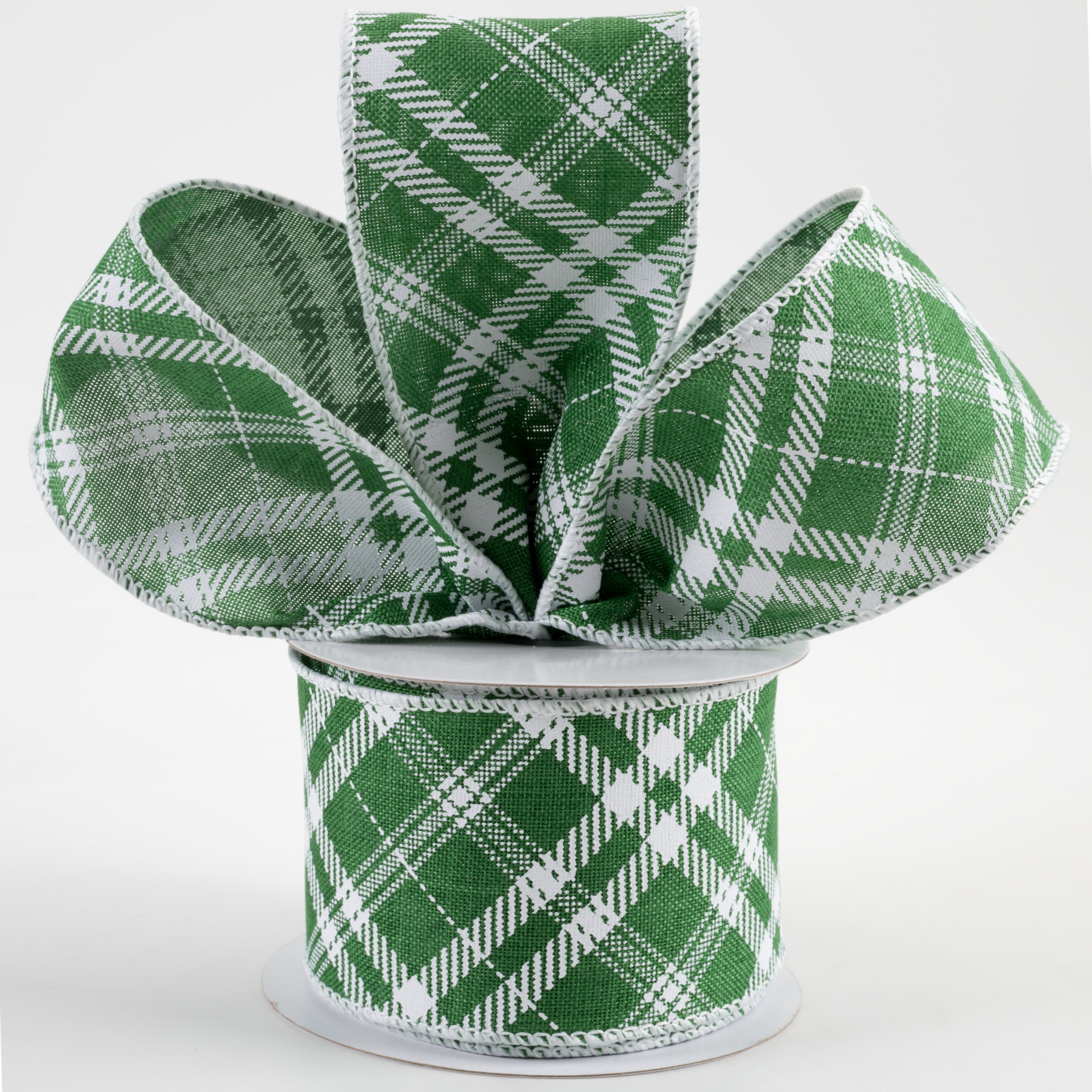 2.5" Linen Hazel Diagonal Plaid Ribbon: Green (10 Yards) Lifestyle Photo