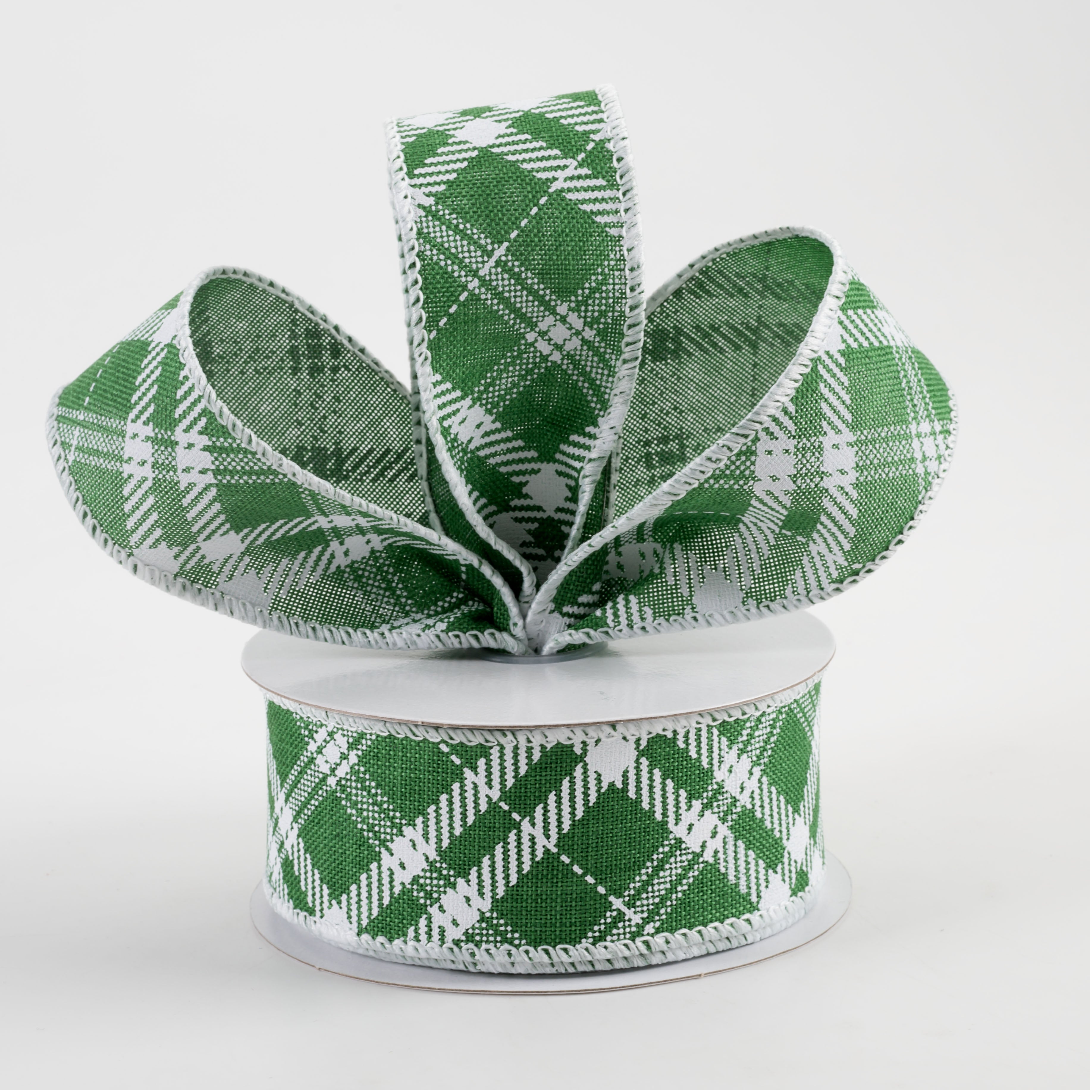 1.5" Linen Hazel Diagonal Plaid Ribbon: Green (10 Yards) Lifestyle Photo