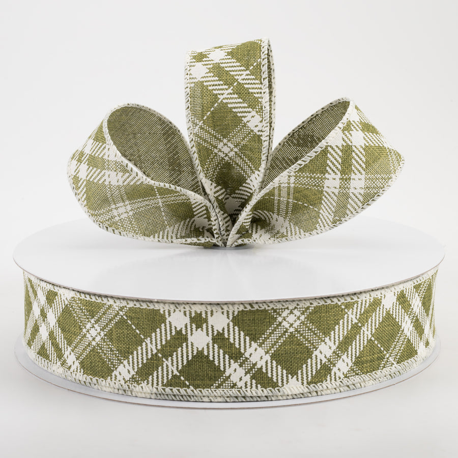 1.5" Linen Hazel Diagonal Plaid Ribbon: Moss Green (50 Yards) Lifestyle Photo
