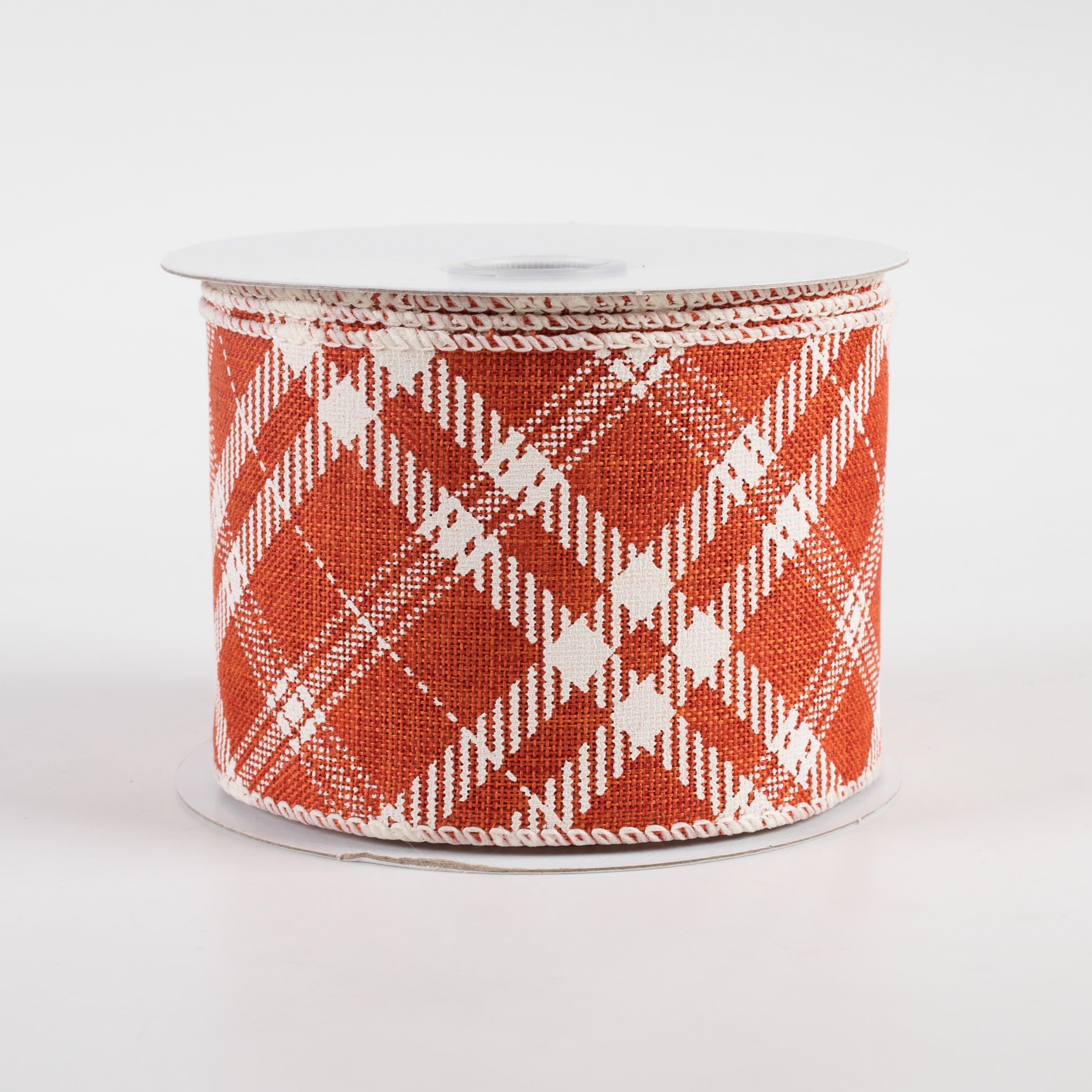 2.5" Linen Hazel Diagonal Plaid Ribbon: Orange (10 Yards)