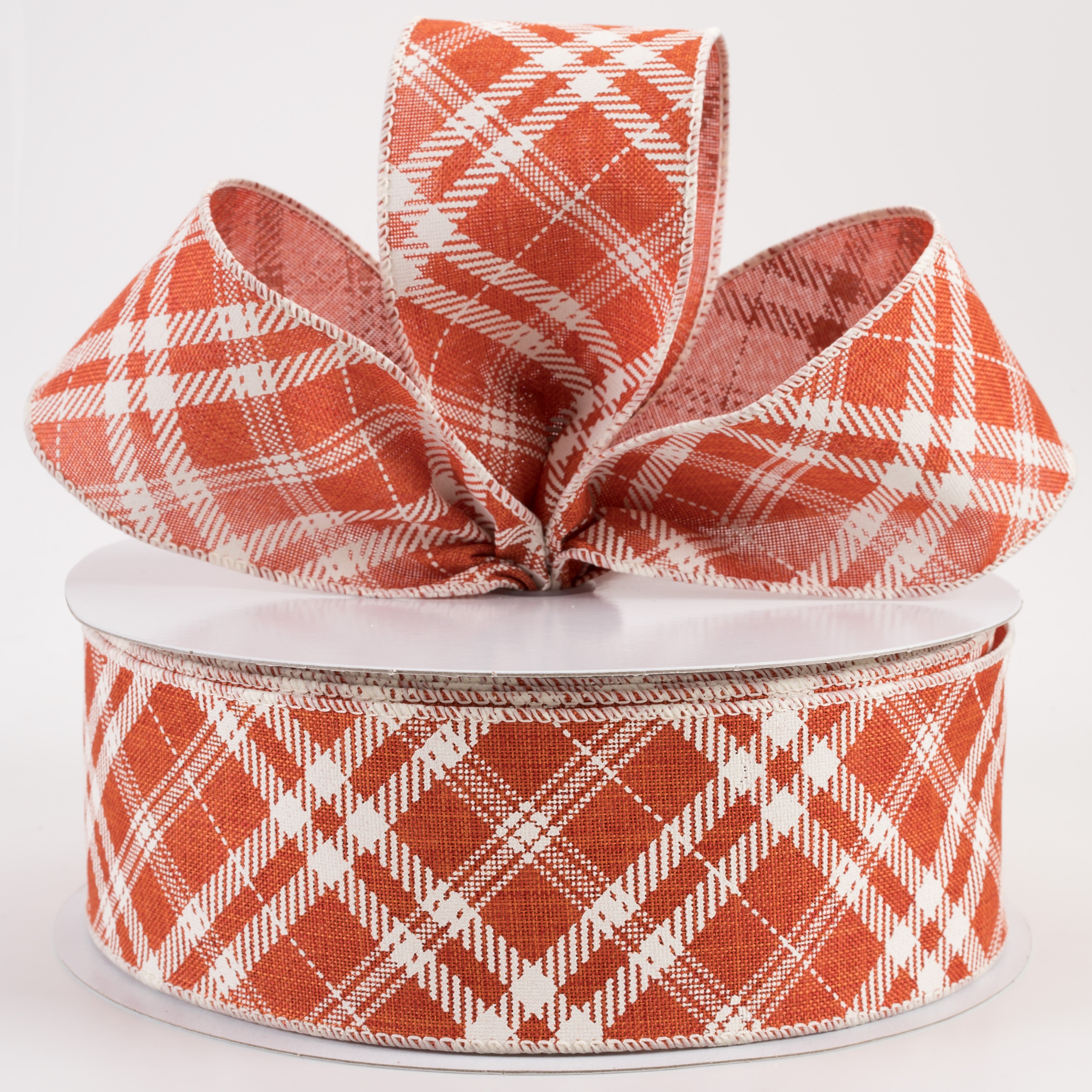 2.5" Linen Hazel Diagonal Plaid Ribbon: Orange (50 Yards) Lifestyle Photo
