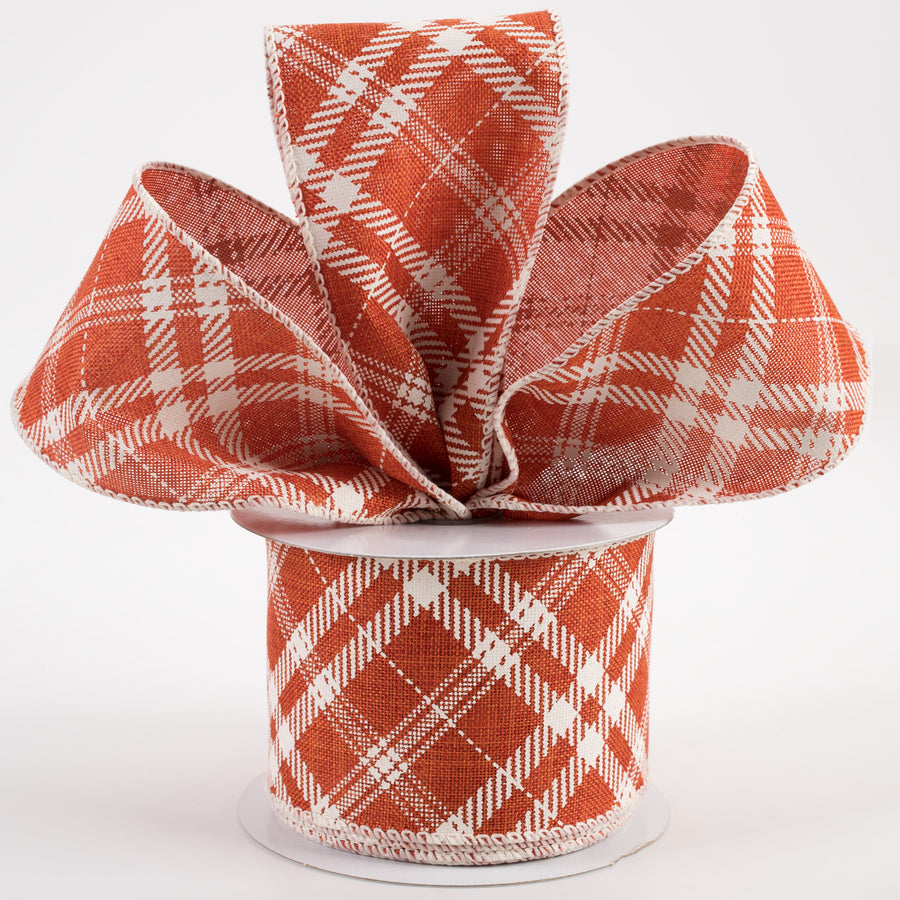 2.5" Linen Hazel Diagonal Plaid Ribbon: Orange (10 Yards) Lifestyle Photo