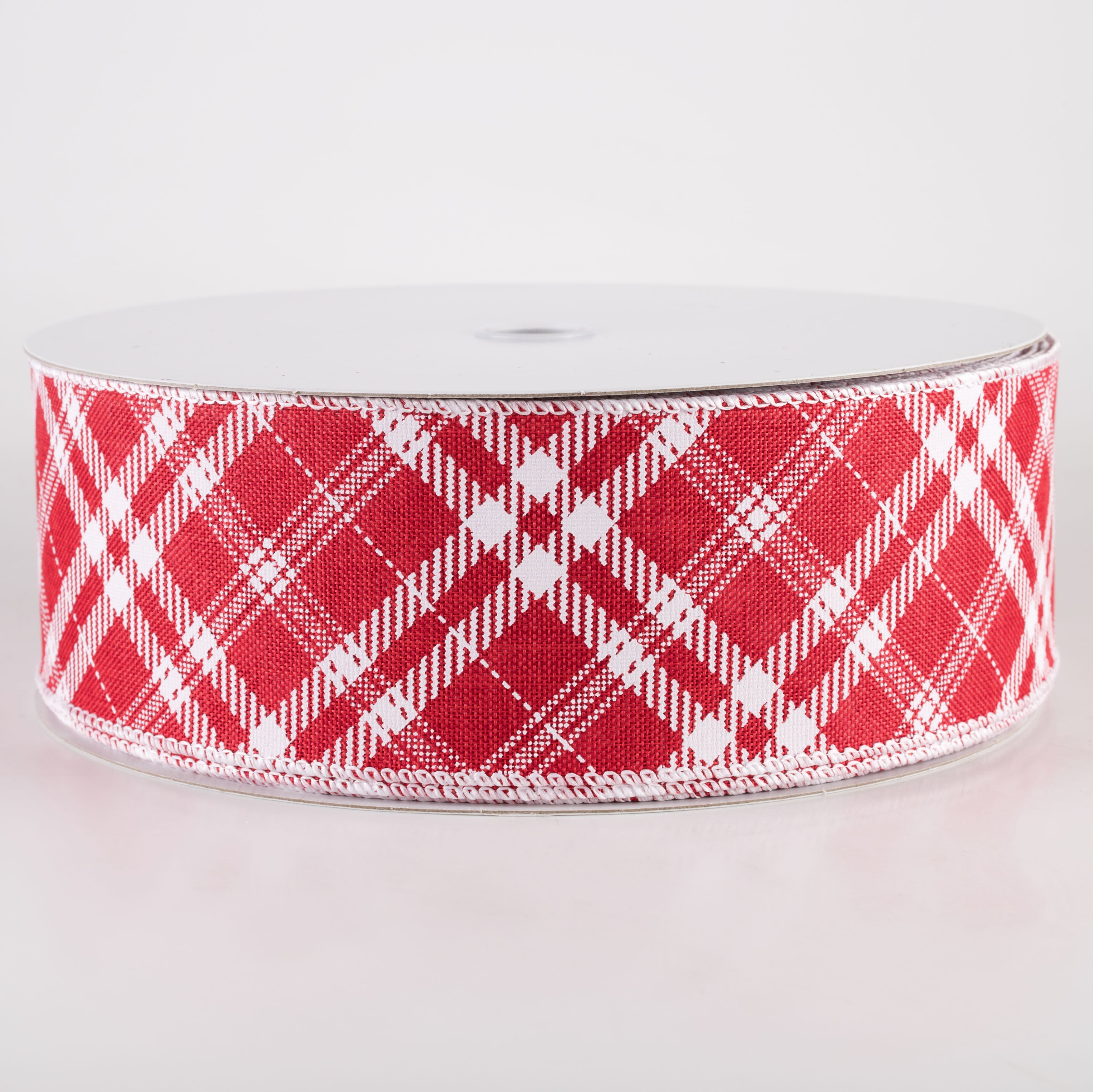 2.5" Linen Hazel Diagonal Plaid Ribbon: Red (50 Yards) Lifestyle Photo