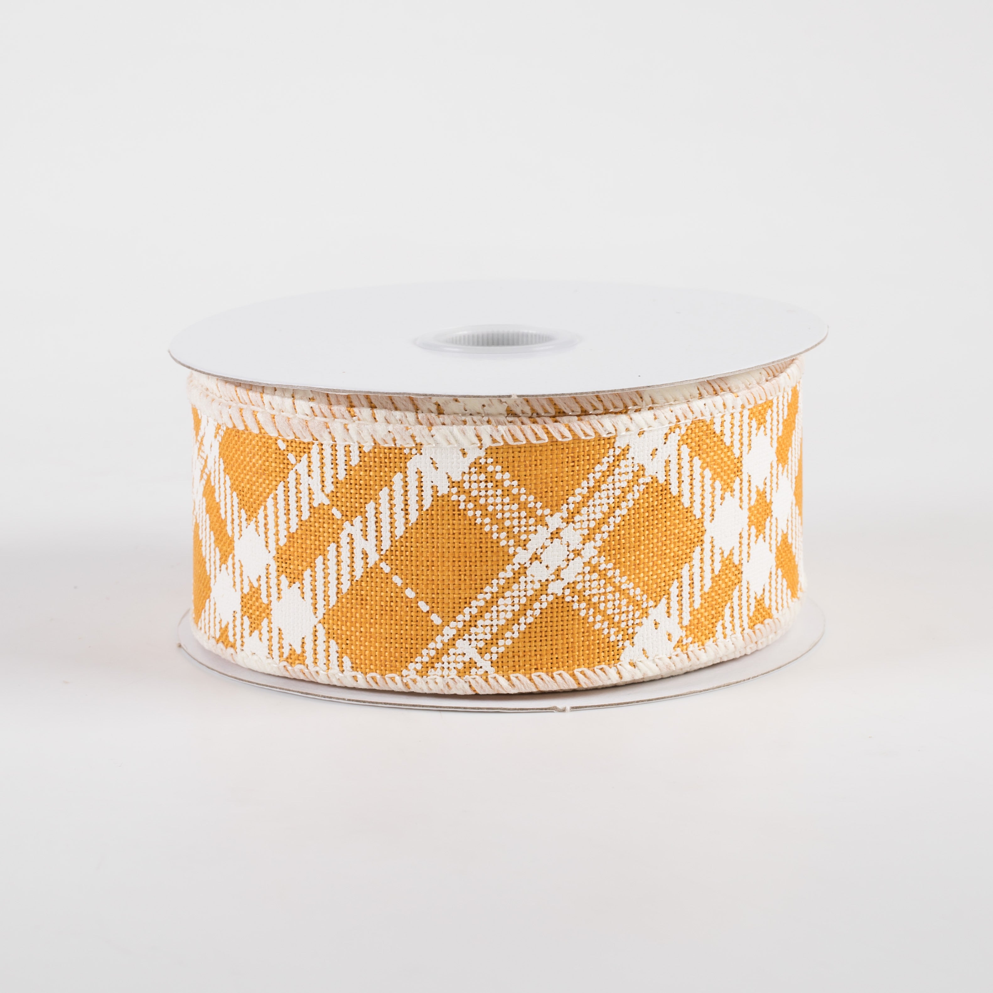 1.5" Linen Hazel Diagonal Plaid Ribbon: Sunflower Yellow (10 Yards)
