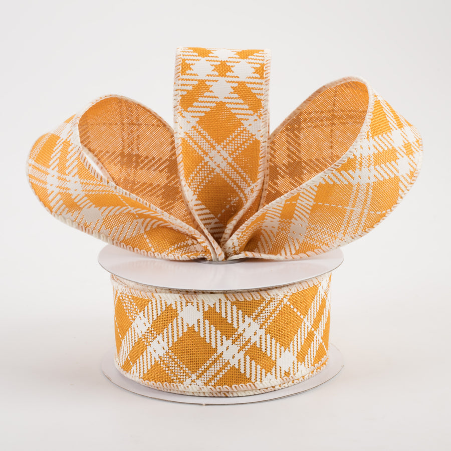 1.5" Linen Hazel Diagonal Plaid Ribbon: Sunflower Yellow (10 Yards) Lifestyle Photo