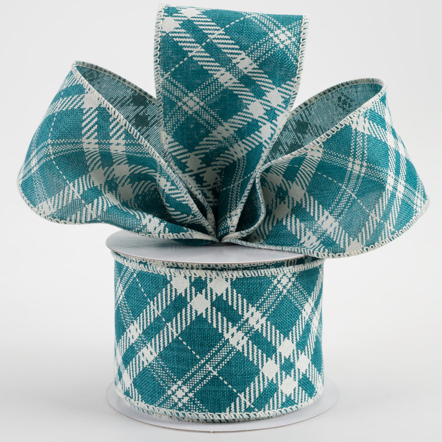 2.5" Linen Hazel Diagonal Plaid Ribbon: Teal Blue (10 Yards) Lifestyle Photo