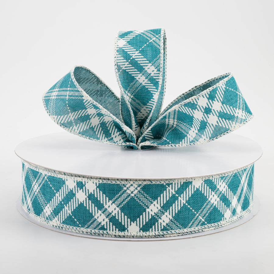 1.5" Linen Hazel Diagonal Plaid Ribbon: Teal Blue (50 Yards) Lifestyle Photo