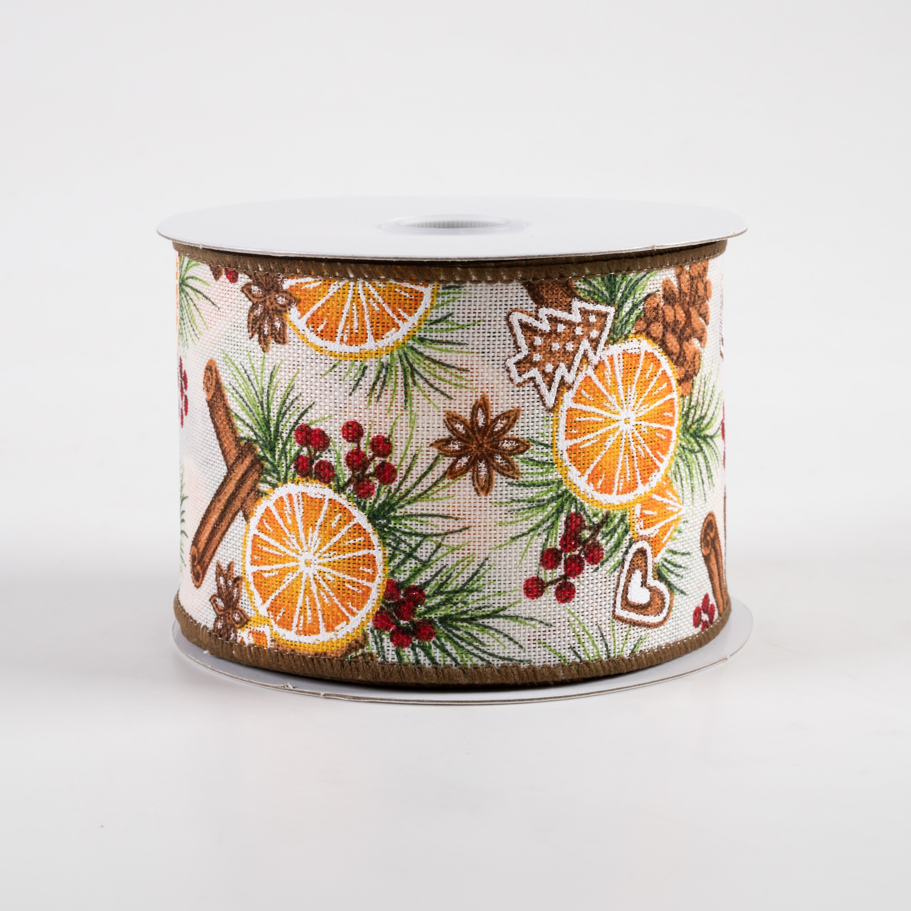 2.5" Linen Holly, Dried Orange, Cinnamon Ribbon (10 Yards)