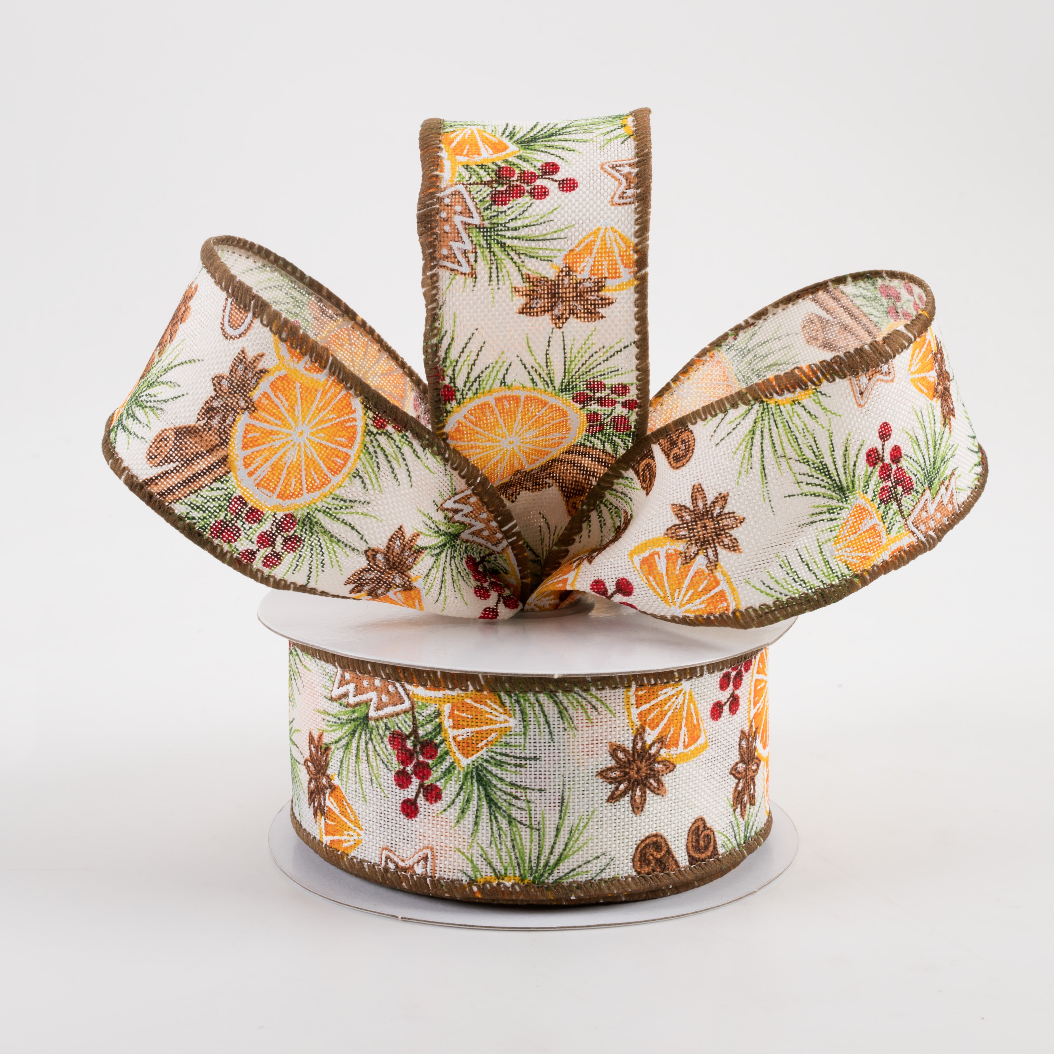 1.5" Linen Holly, Dried Orange, Cinnamon Ribbon (10 Yards) Lifestyle Photo