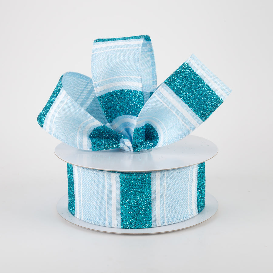 1.5" Linen Horizontal Stripe Ribbon: Blue, Light Blue, White (10 Yards) Lifestyle Photo