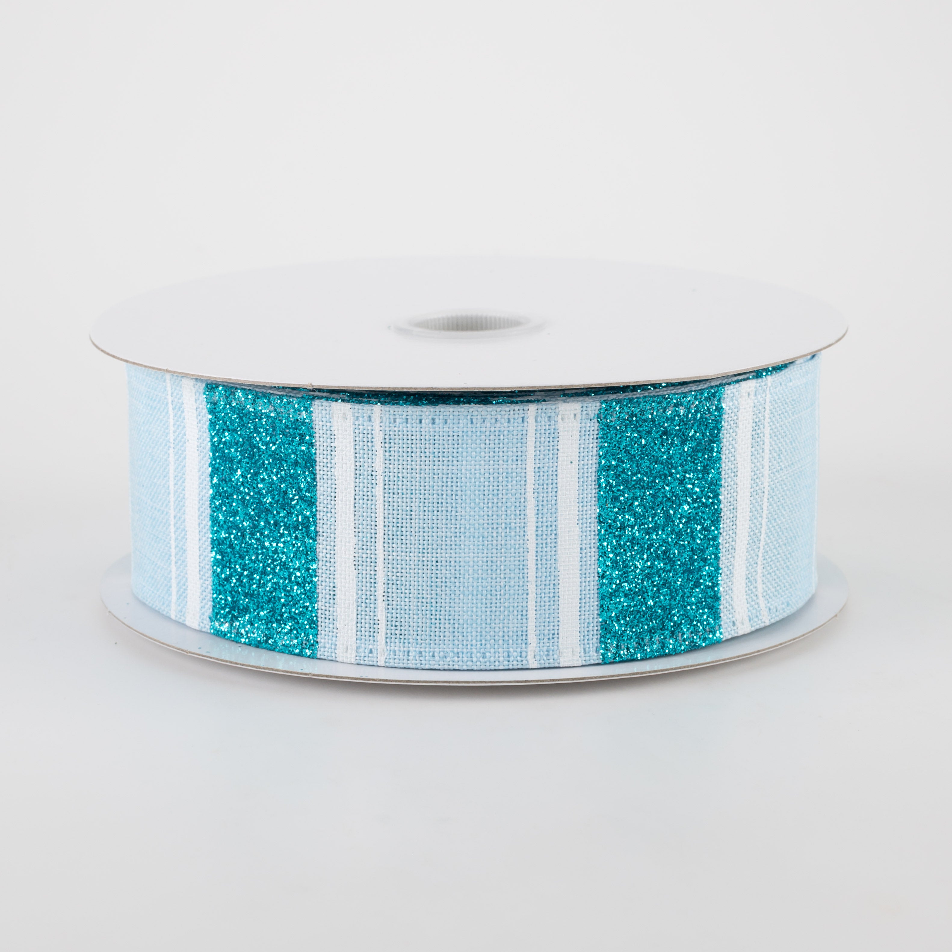 1.5" Linen Horizontal Stripe Ribbon: Blue, Light Blue, White (10 Yards)