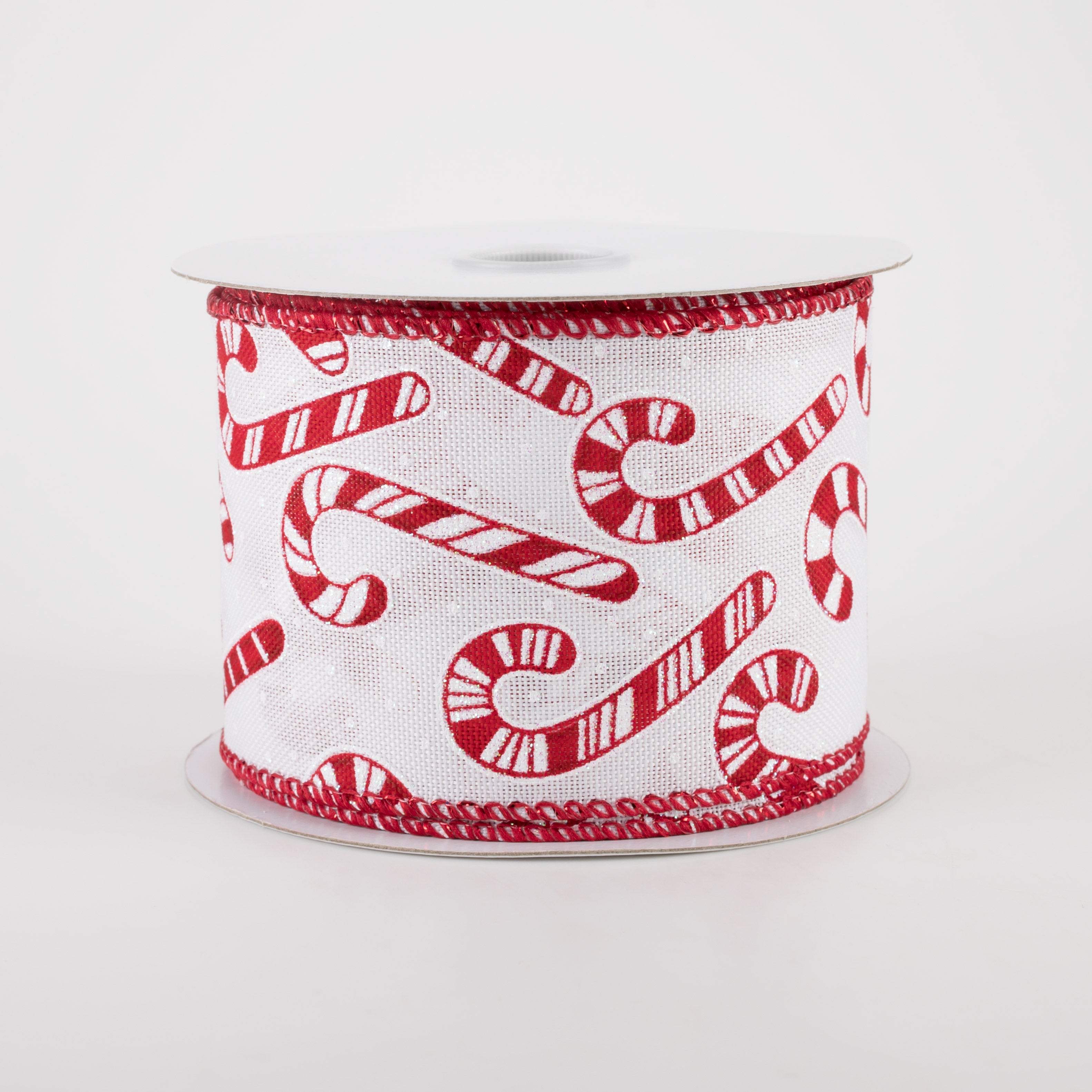 2.5" Linen Iridescent Candy Cane Ribbon: White, Red (10 Yards) Item Number: 71115-40-01