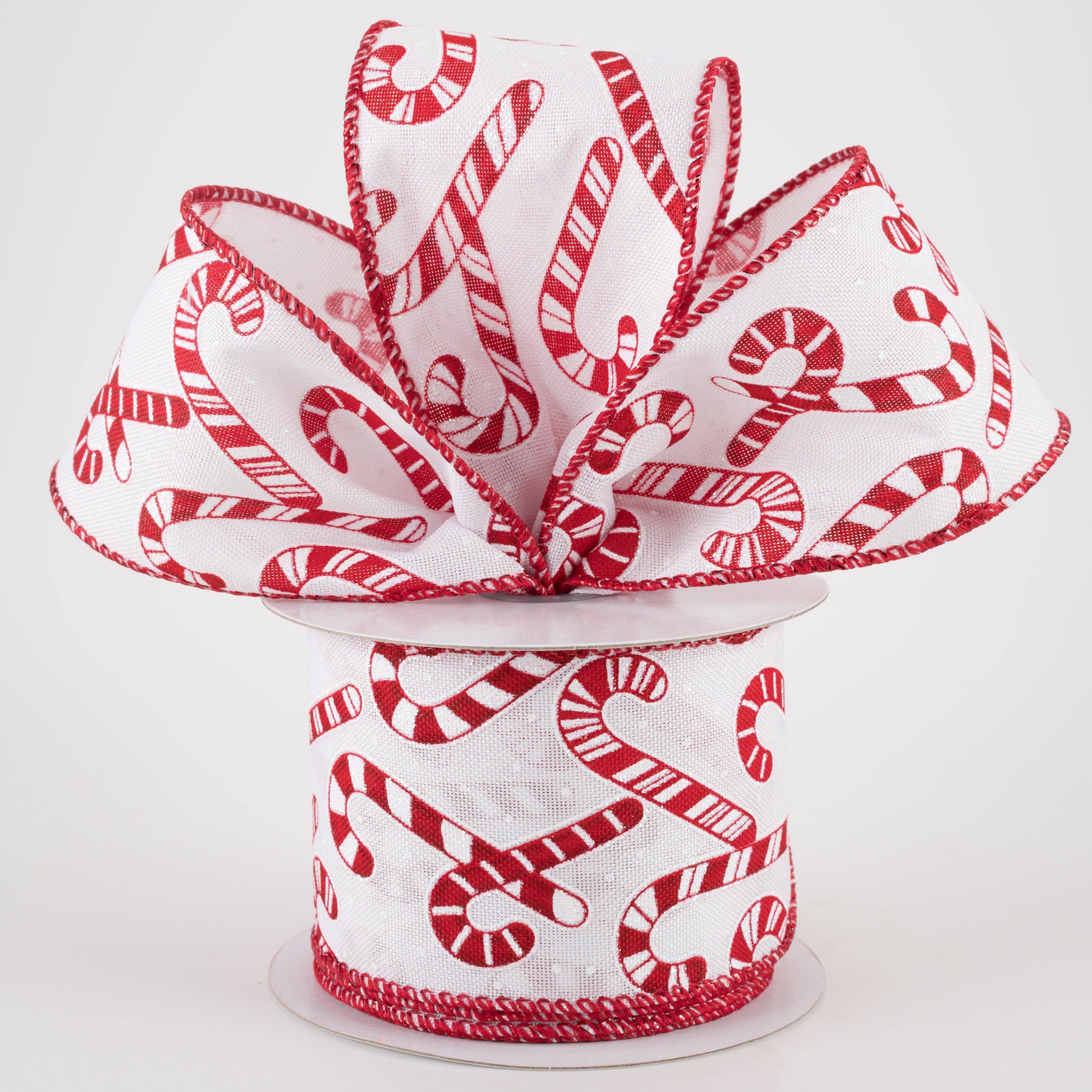 2.5" Linen Iridescent Candy Cane Ribbon: White, Red (10 Yards) Lifestyle Photo