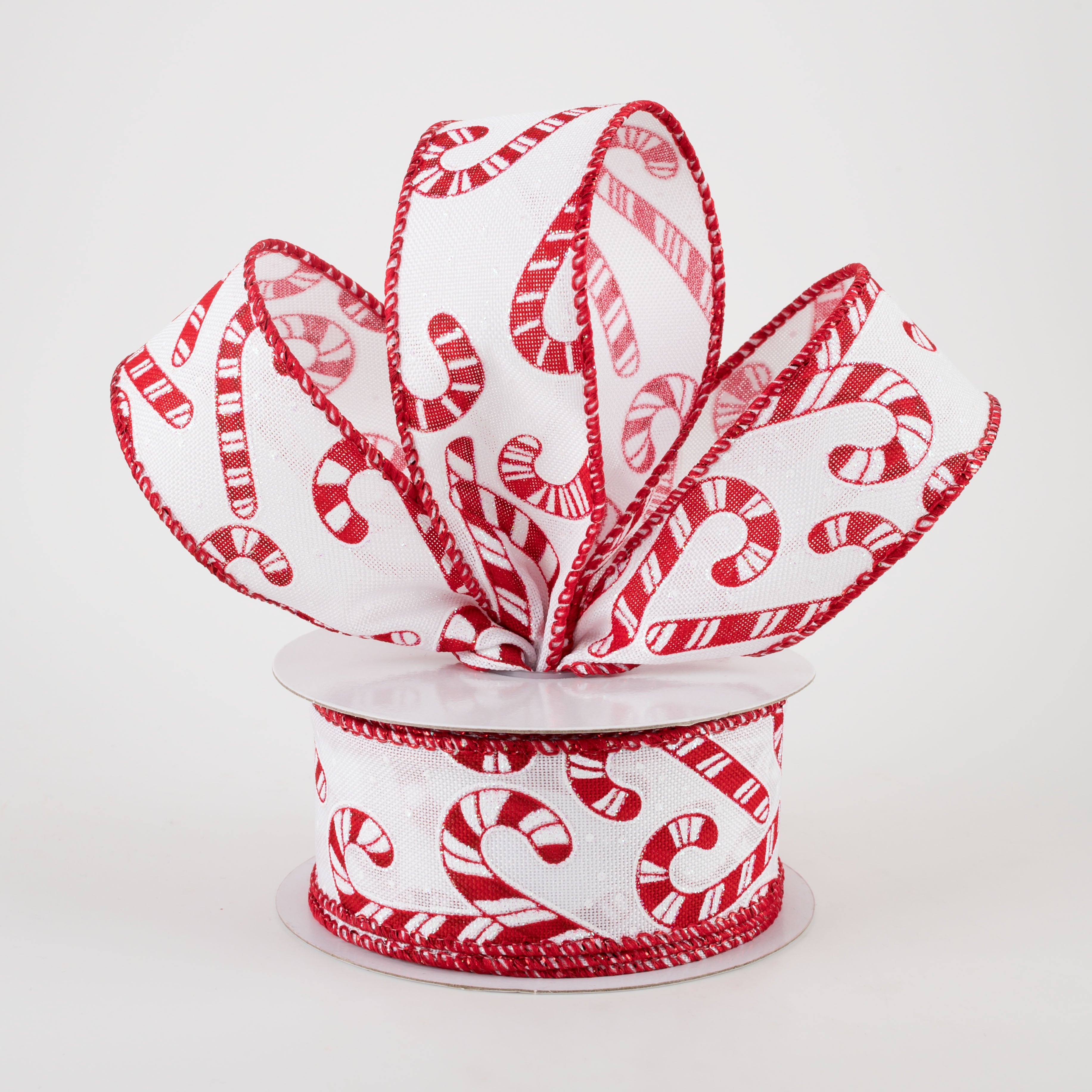 1.5" Linen Iridescent Candy Cane Ribbon: White, Red (10 Yards) Lifestyle Photo