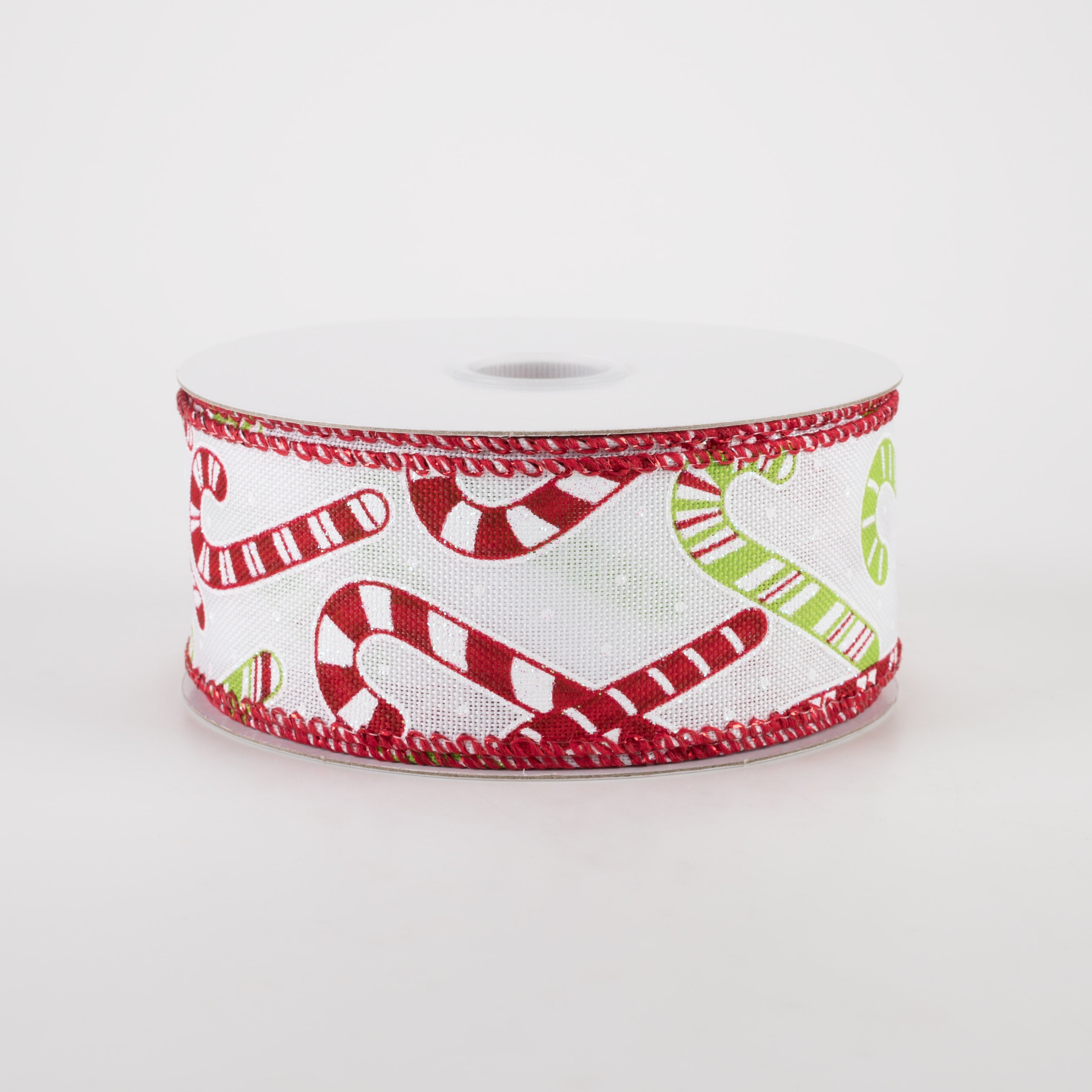 1.5" Linen Iridescent Candy Cane Ribbon: White, Red, Lime (10 Yards) Item Number: 71115-09-02