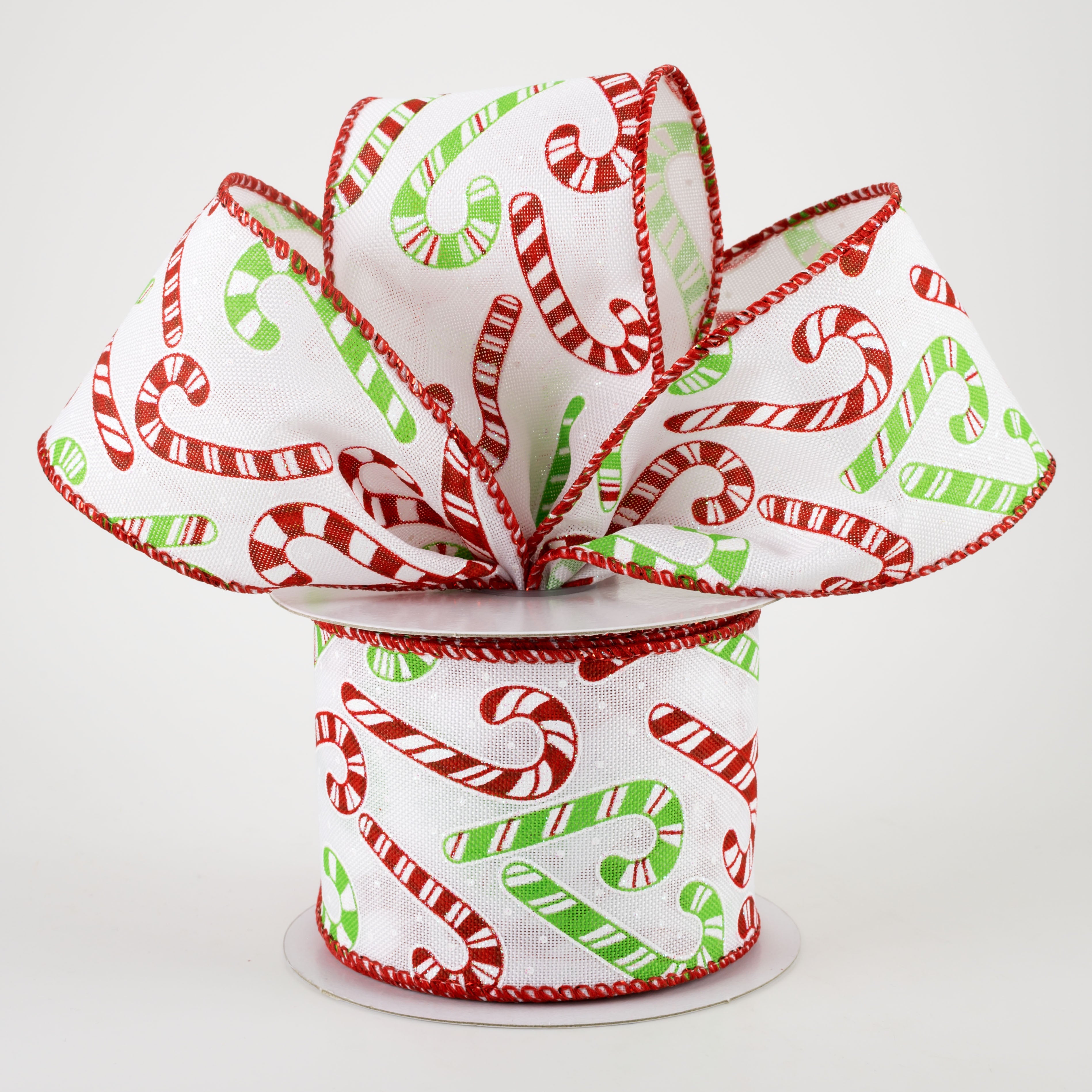 2.5" Linen Iridescent Candy Cane Ribbon: White, Red, Lime (10 Yards) Lifestyle Photo