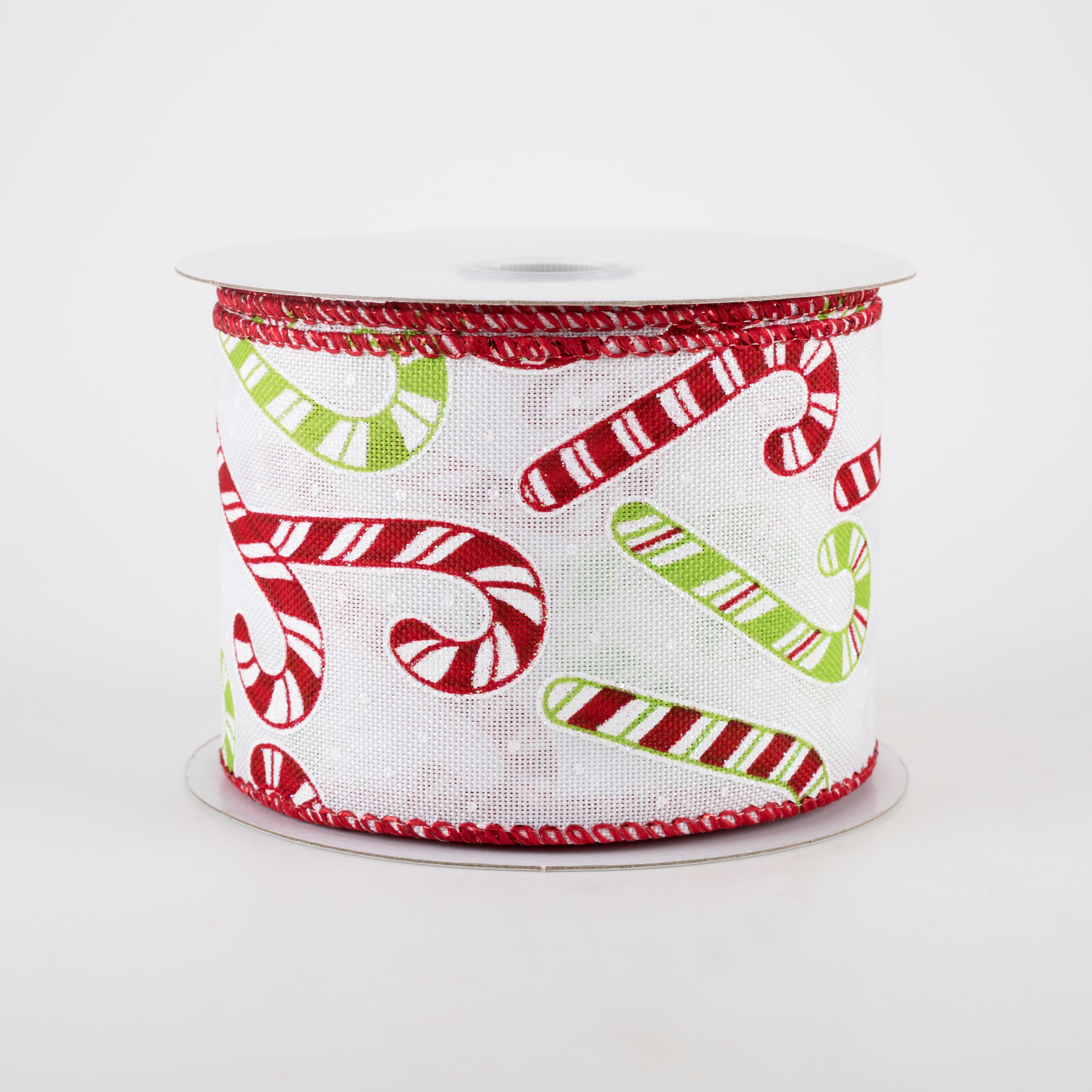 2.5" Linen Iridescent Candy Cane Ribbon: White, Red, Lime (10 Yards)