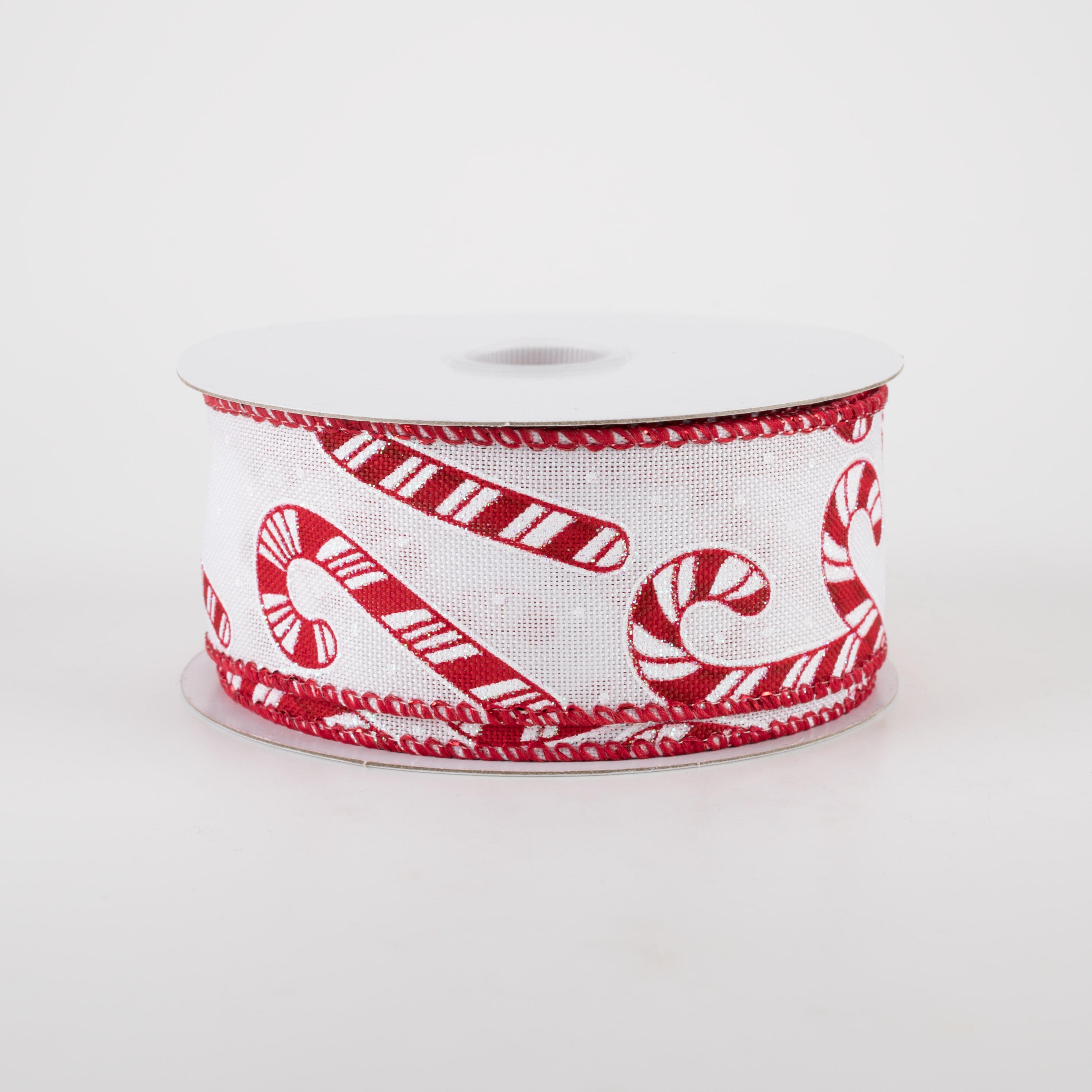1.5" Linen Iridescent Candy Cane Ribbon: White, Red (10 Yards) Item Number: 71115-09-01