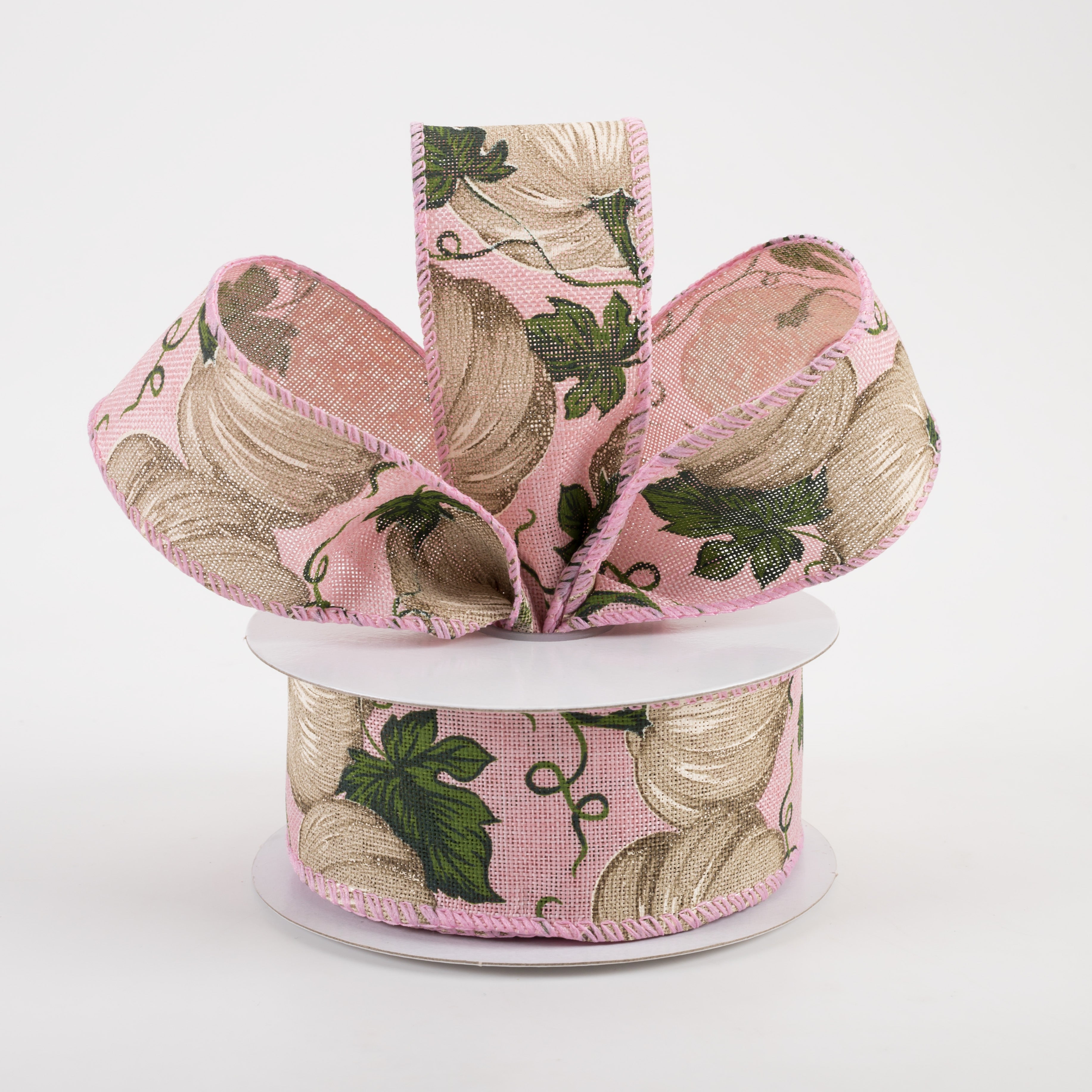 1.5" Linen Ivory Pumpkin Ribbon: Mauve Pink (10 Yards) Lifestyle Photo