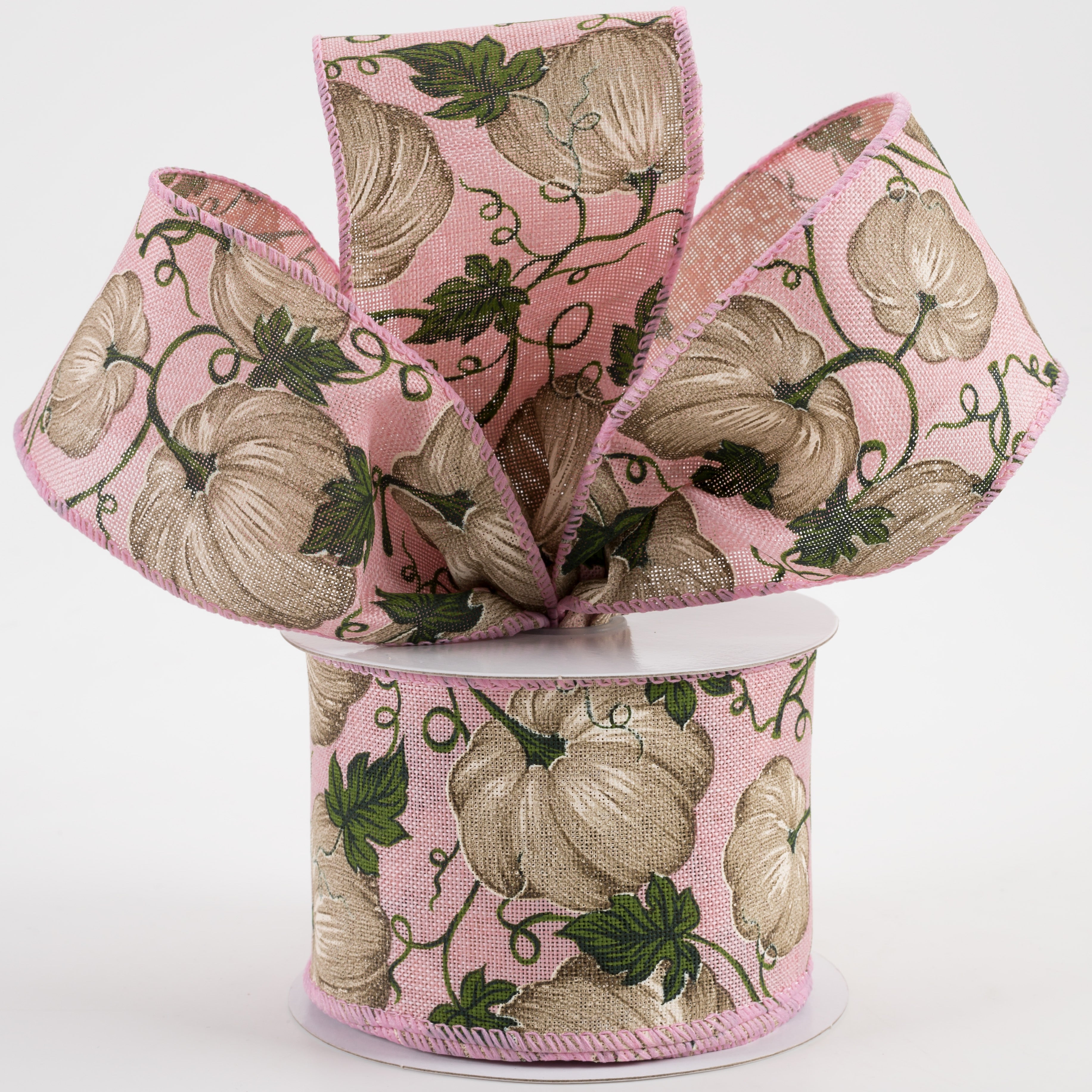 2.5" Linen Ivory Pumpkin Ribbon: Mauve Pink (10 Yards) Lifestyle Photo