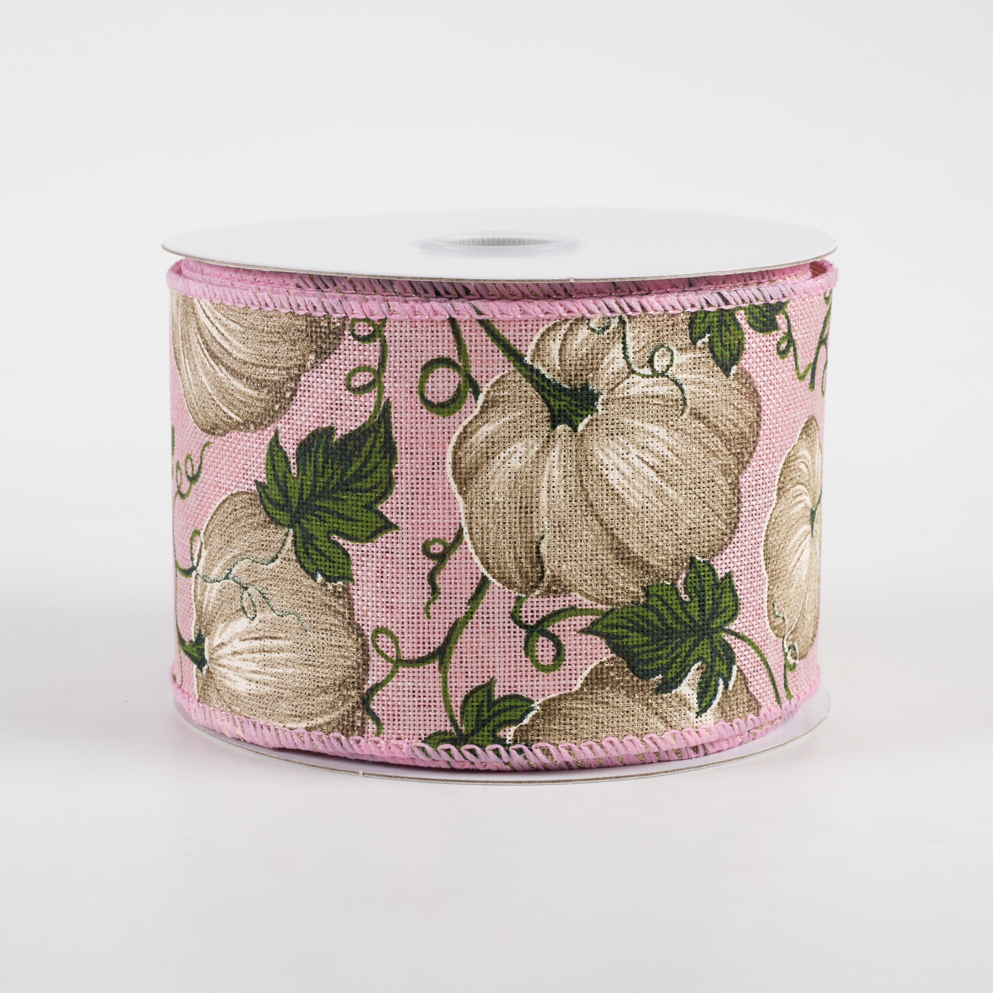 2.5" Linen Ivory Pumpkin Ribbon: Mauve Pink (10 Yards)