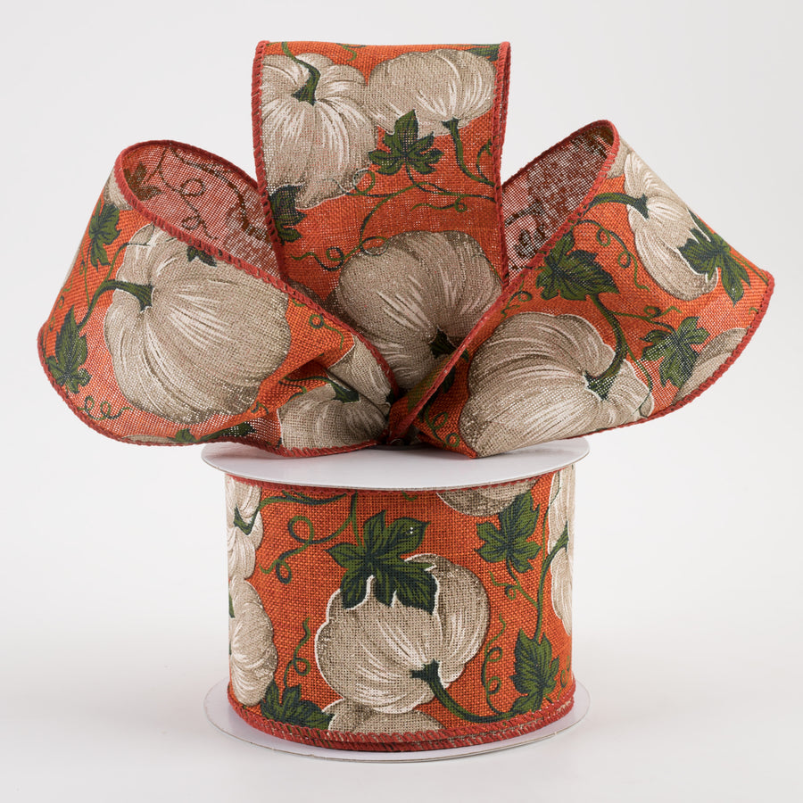 2.5" Linen Ivory Pumpkin Ribbon: Rust Orage (10 Yards) Lifestyle Photo