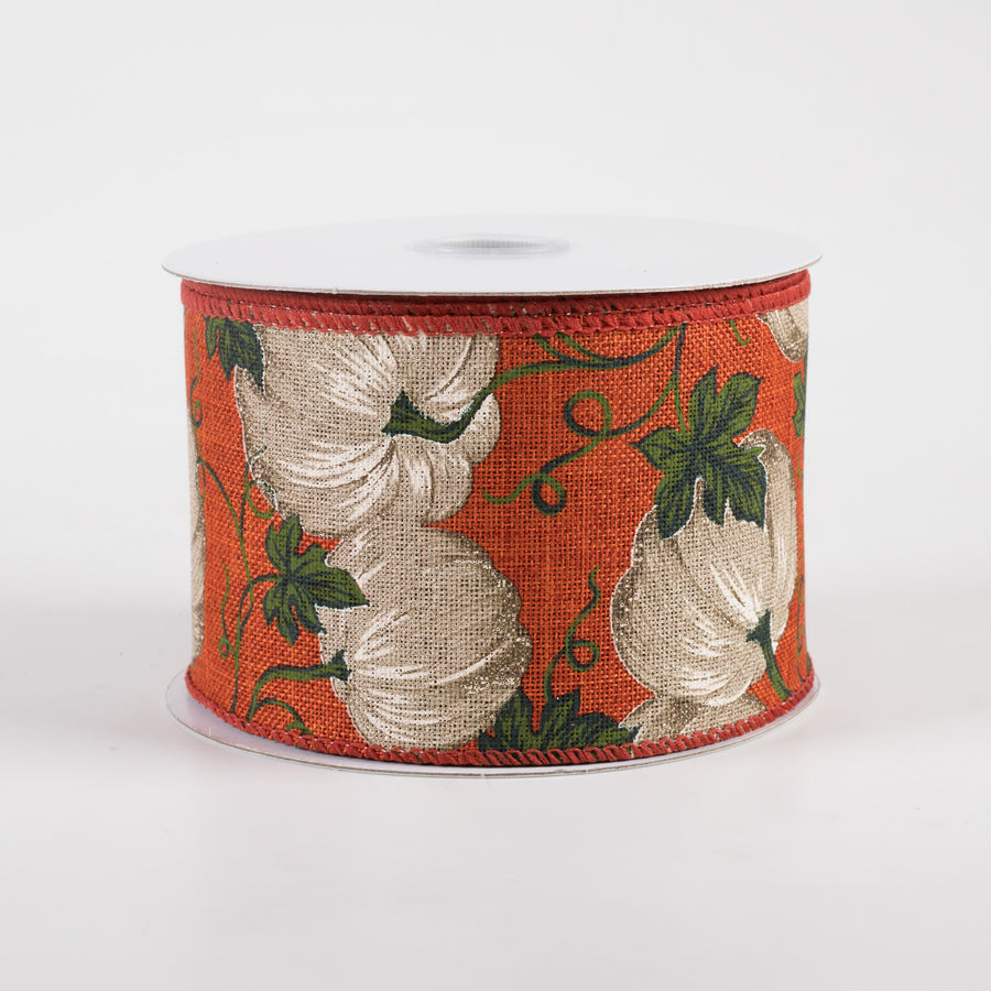 2.5" Linen Ivory Pumpkin Ribbon: Rust Orage (10 Yards)