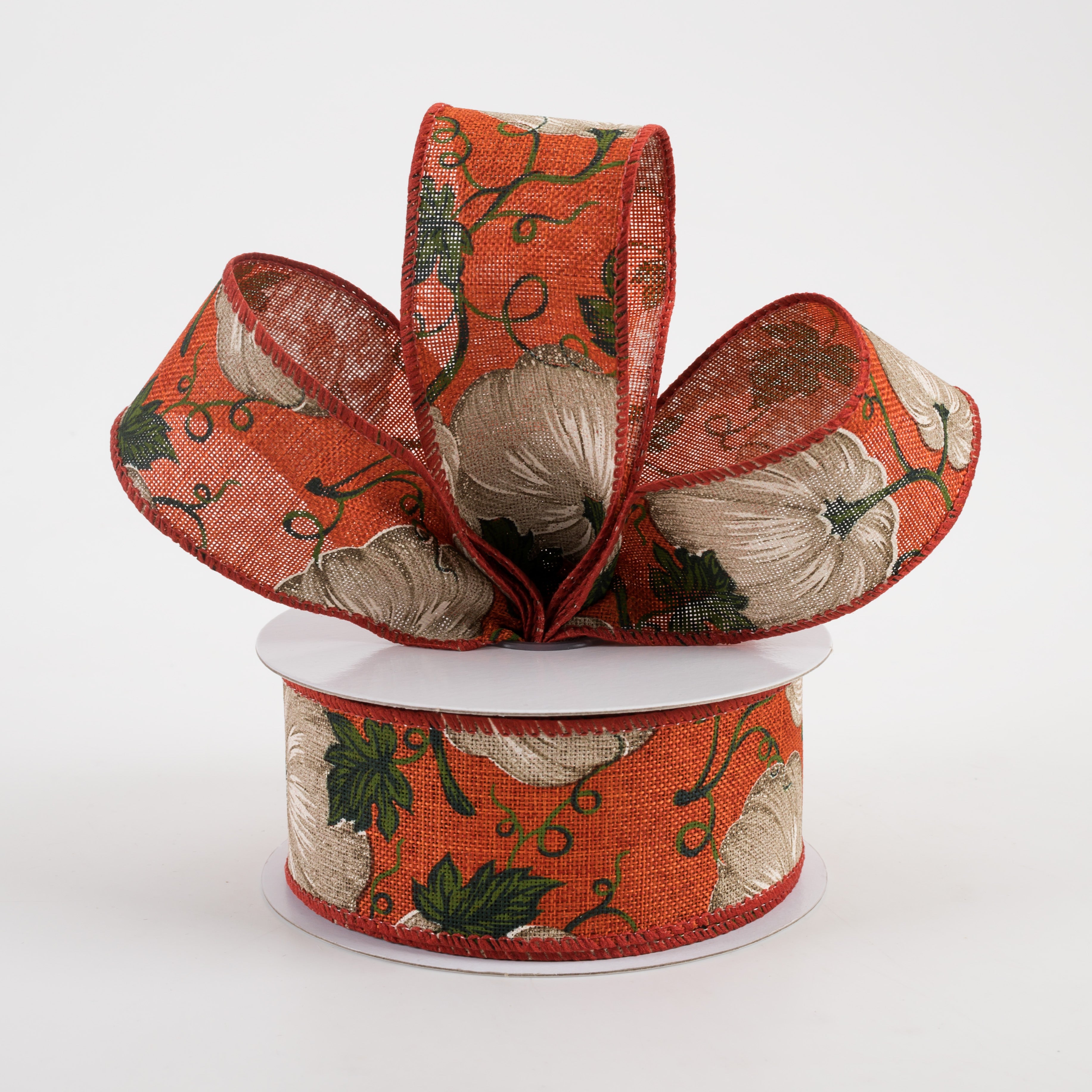 1.5" Linen Ivory Pumpkin Ribbon: Rust Orange (10 Yards) Lifestyle Photo