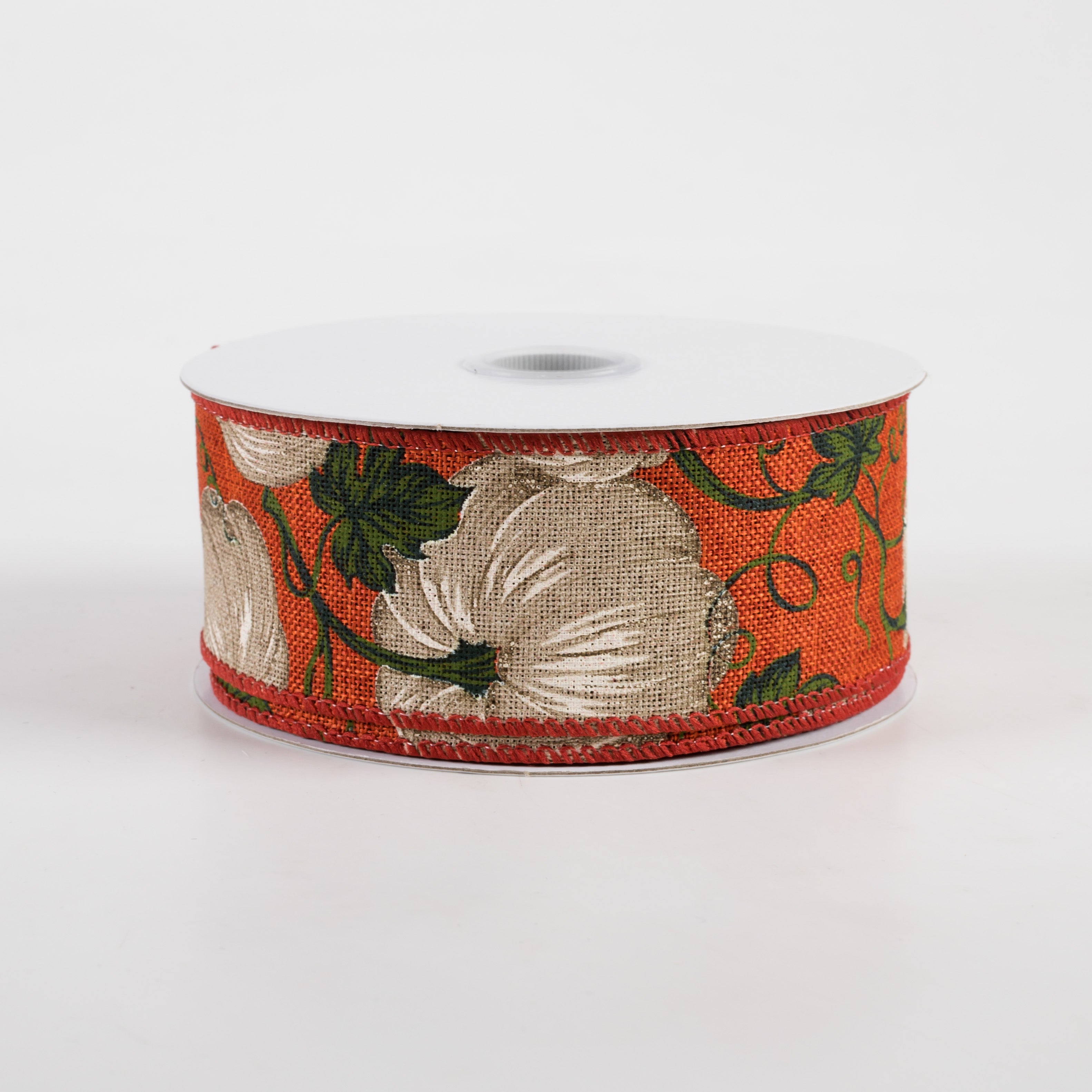 1.5" Linen Ivory Pumpkin Ribbon: Rust Orange (10 Yards)