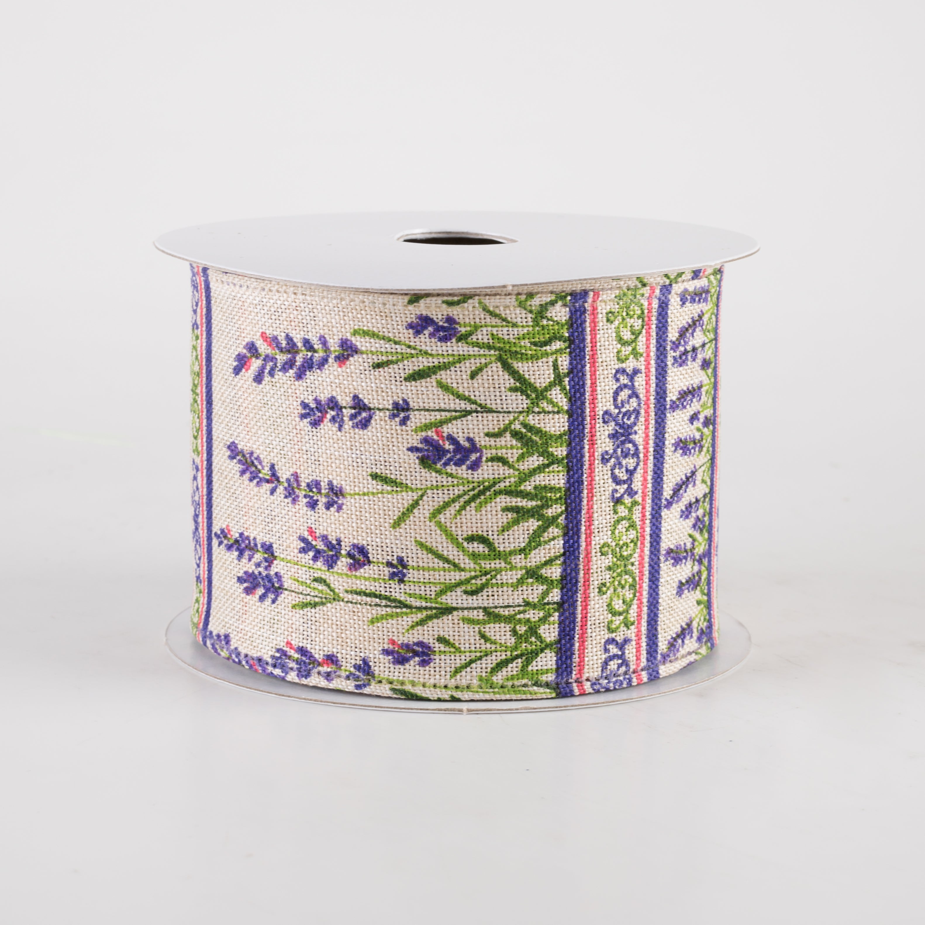 2.5" Linen Lavender Stems Garden Ribbon: Natural (10 Yards)