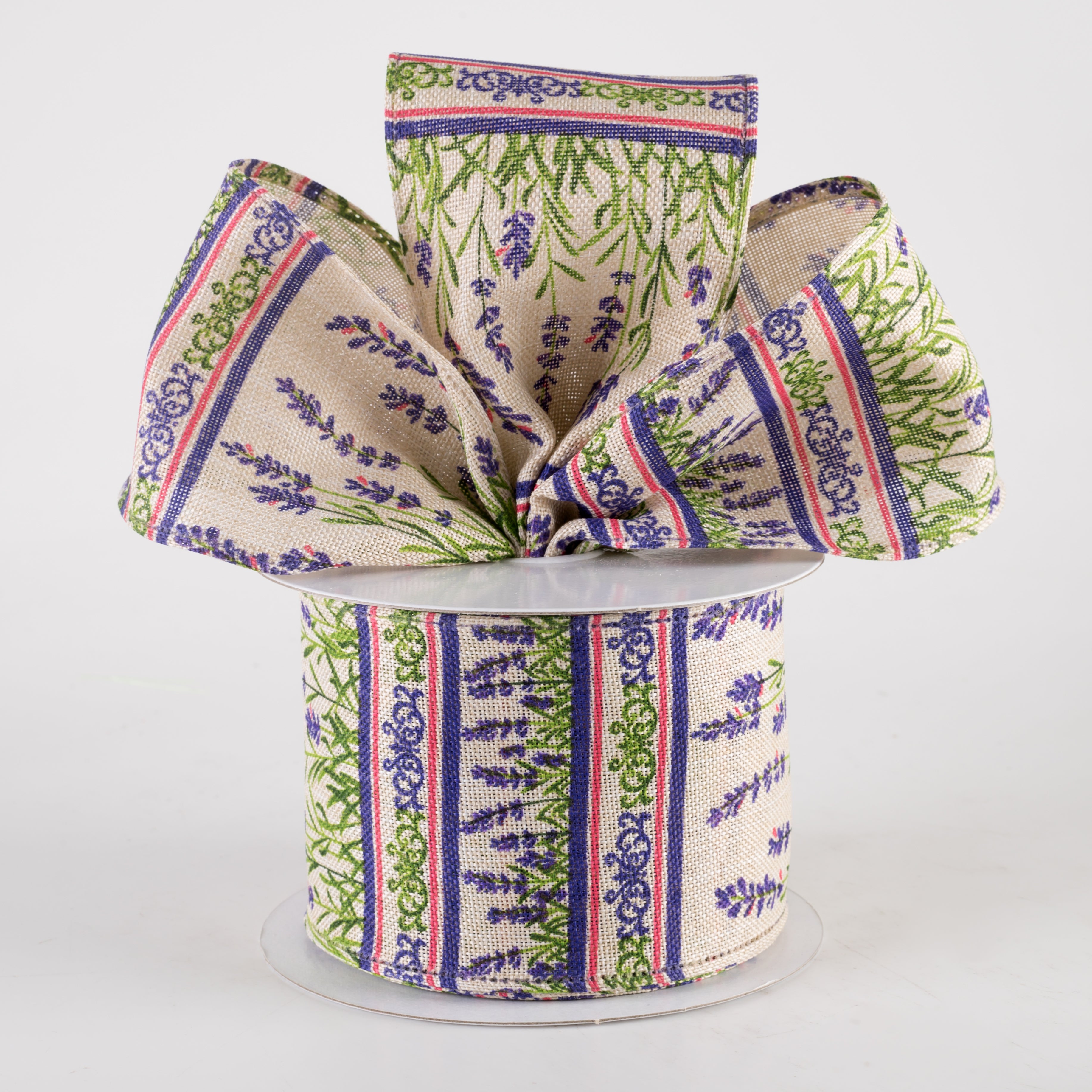 2.5" Linen Lavender Stems Garden Ribbon: Natural (10 Yards) Lifestyle Photo