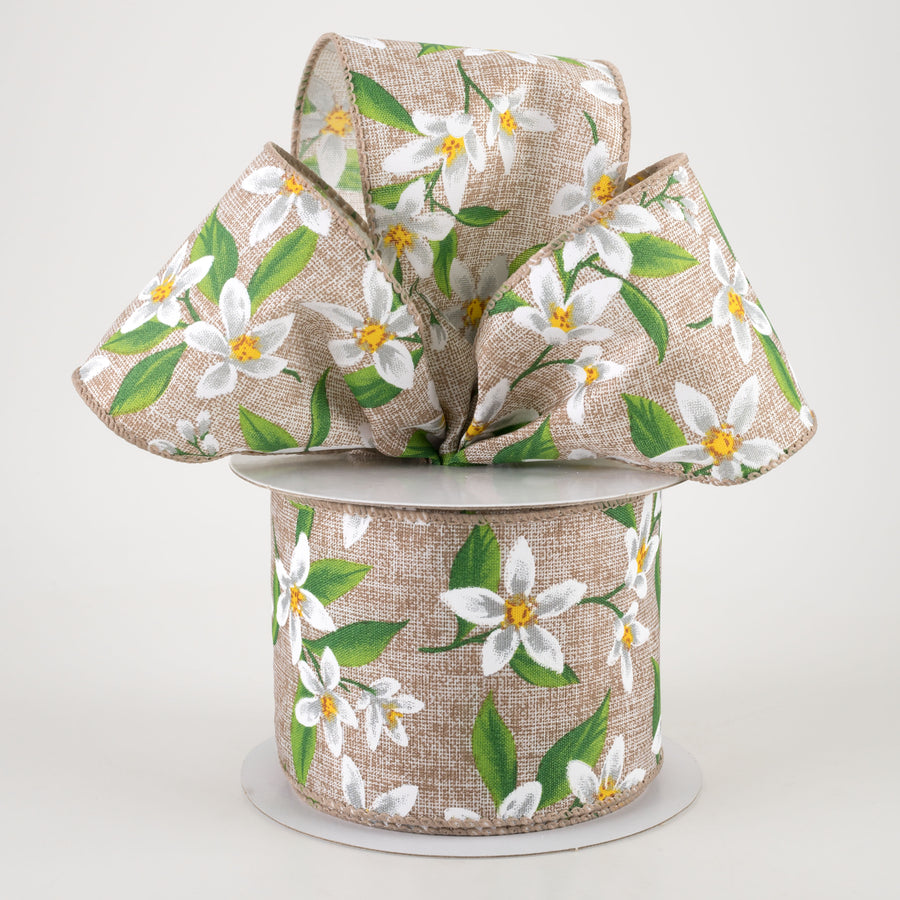 2.5" Linen Lemon Flower Ribbon: Natural (10 Yards) Lifestyle Photo