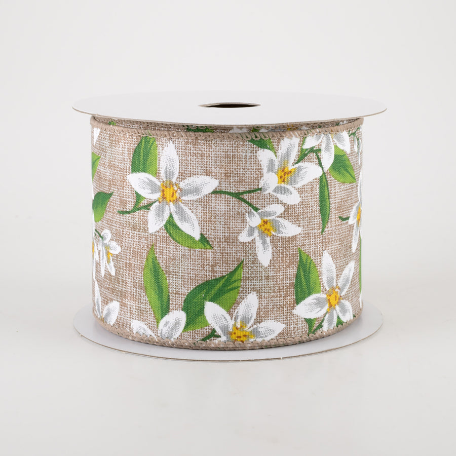 2.5" Linen Lemon Flower Ribbon: Natural (10 Yards)